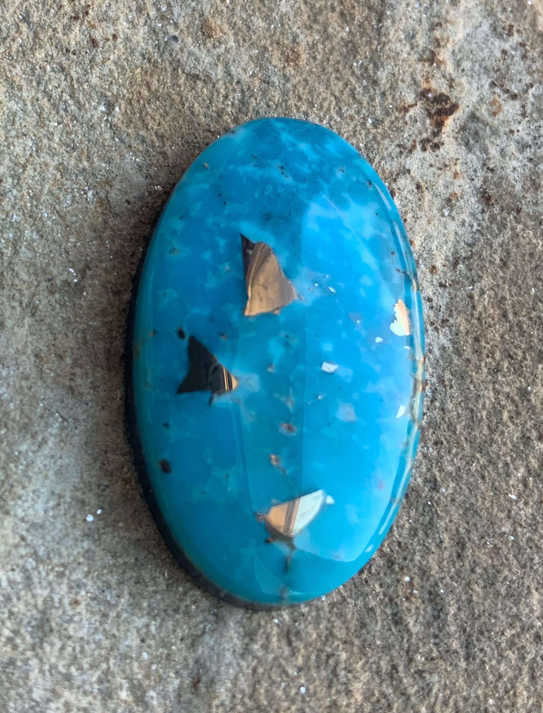 Ithaca Peak High Grade Turquoise Oval Cabochon With Silver Pyrite #IP117