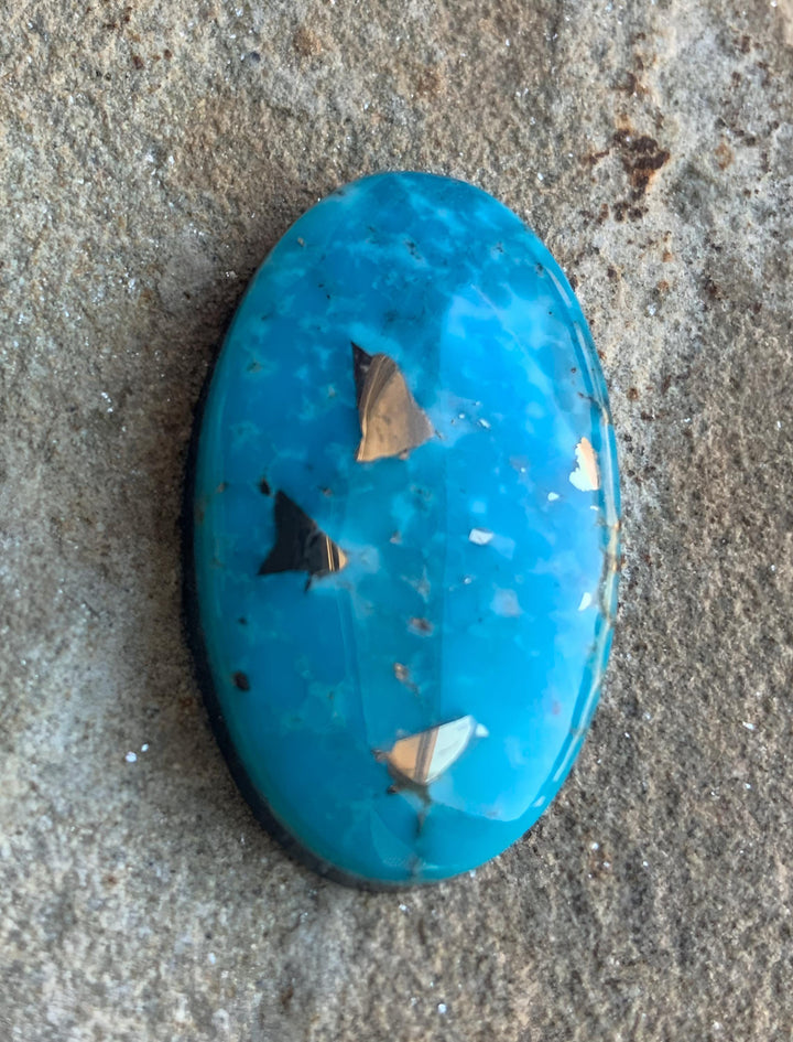 Ithaca Peak High Grade Turquoise Oval Cabochon With Silver Pyrite #IP117