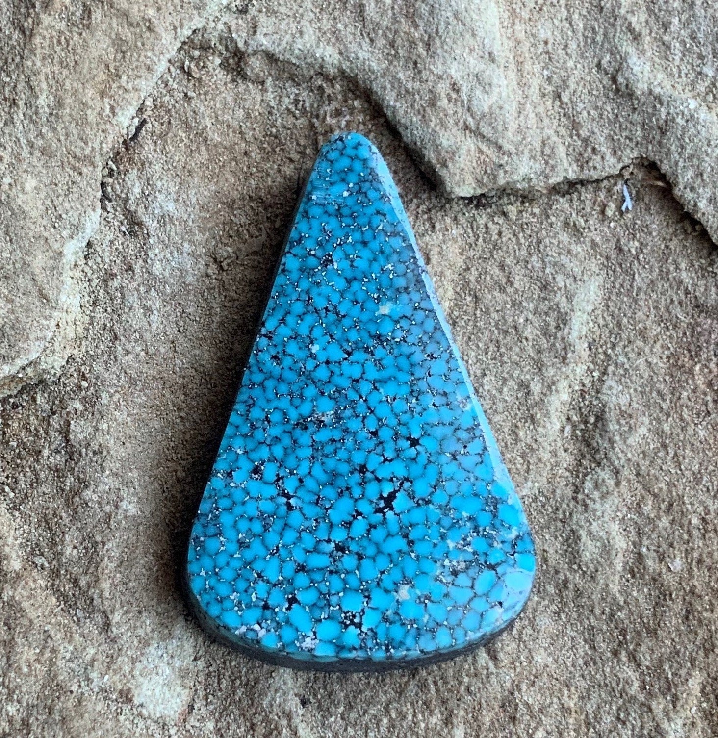 High Grade Black Web Kingman Turquoise Triangular Cabochon
