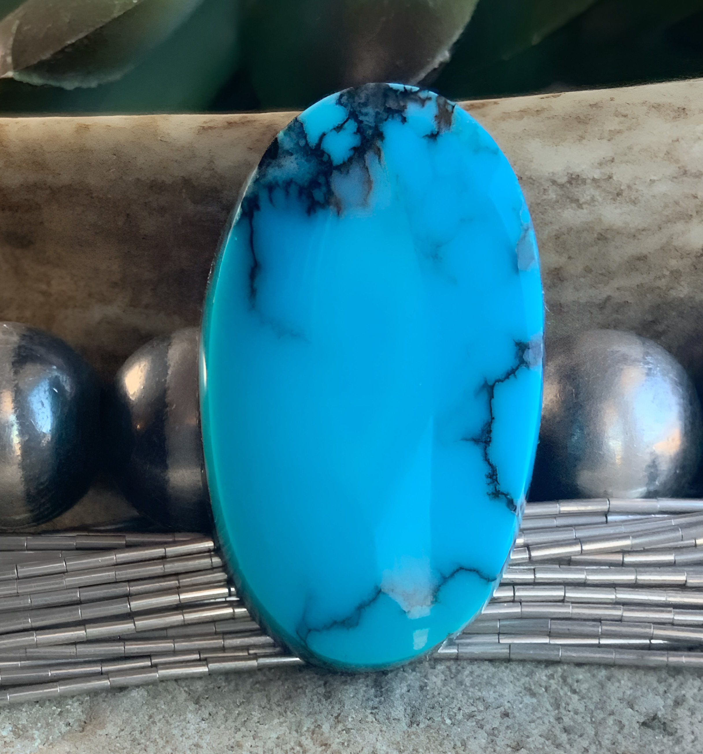 High Grade Cloud Mountain Turquoise Oval Blue Cabochon