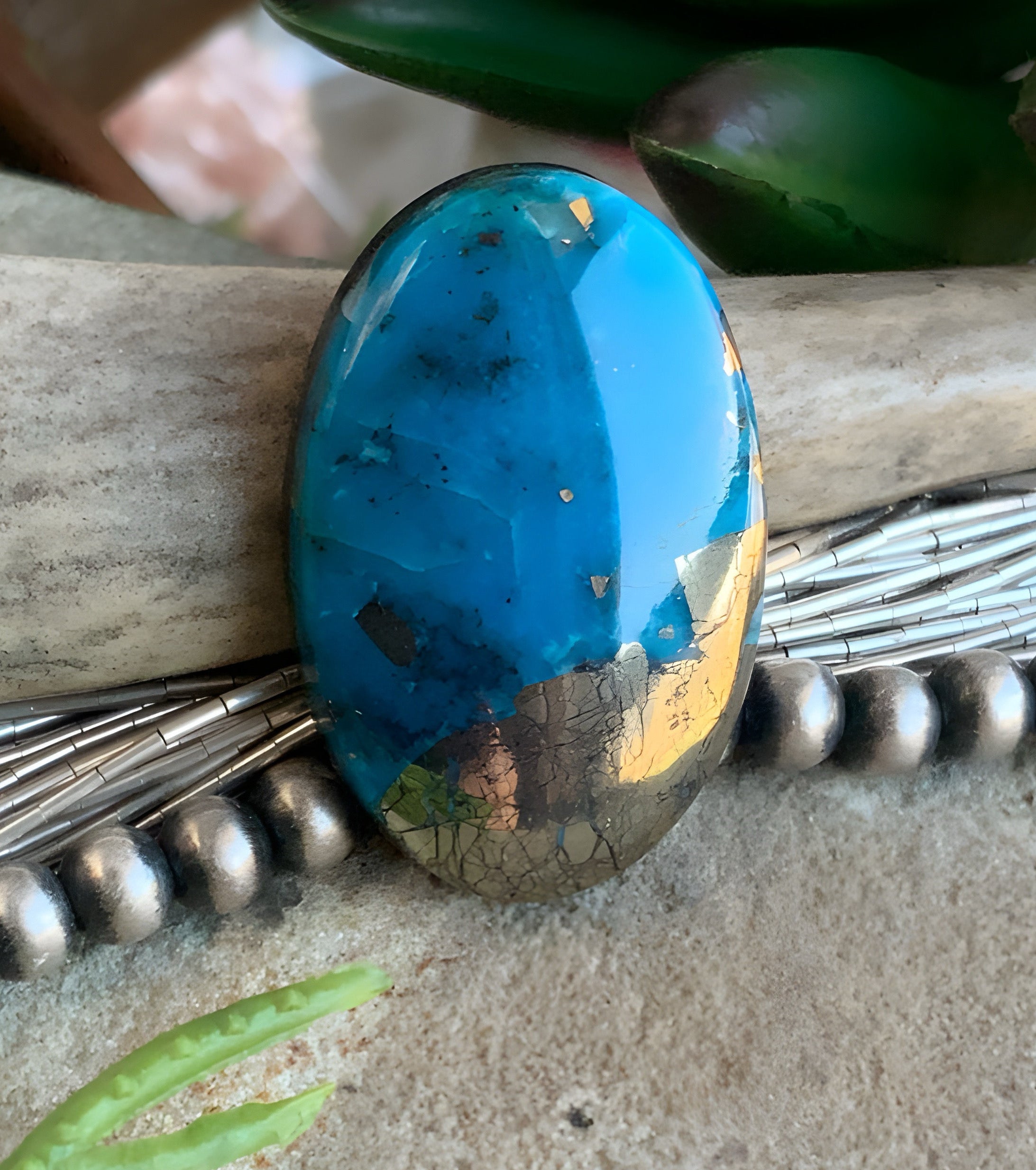 Ithaca Peak Turquoise High Grade Oval Cabochon With Pyrite-Arizona Gemstone #IP121