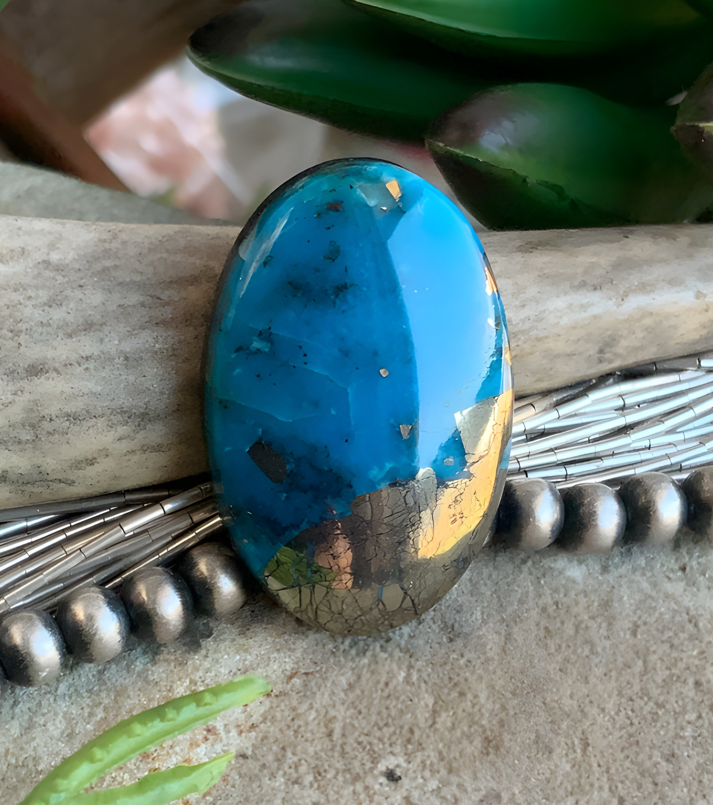 Ithaca Peak Turquoise High Grade Oval Cabochon With Pyrite-Arizona Gemstone #IP121