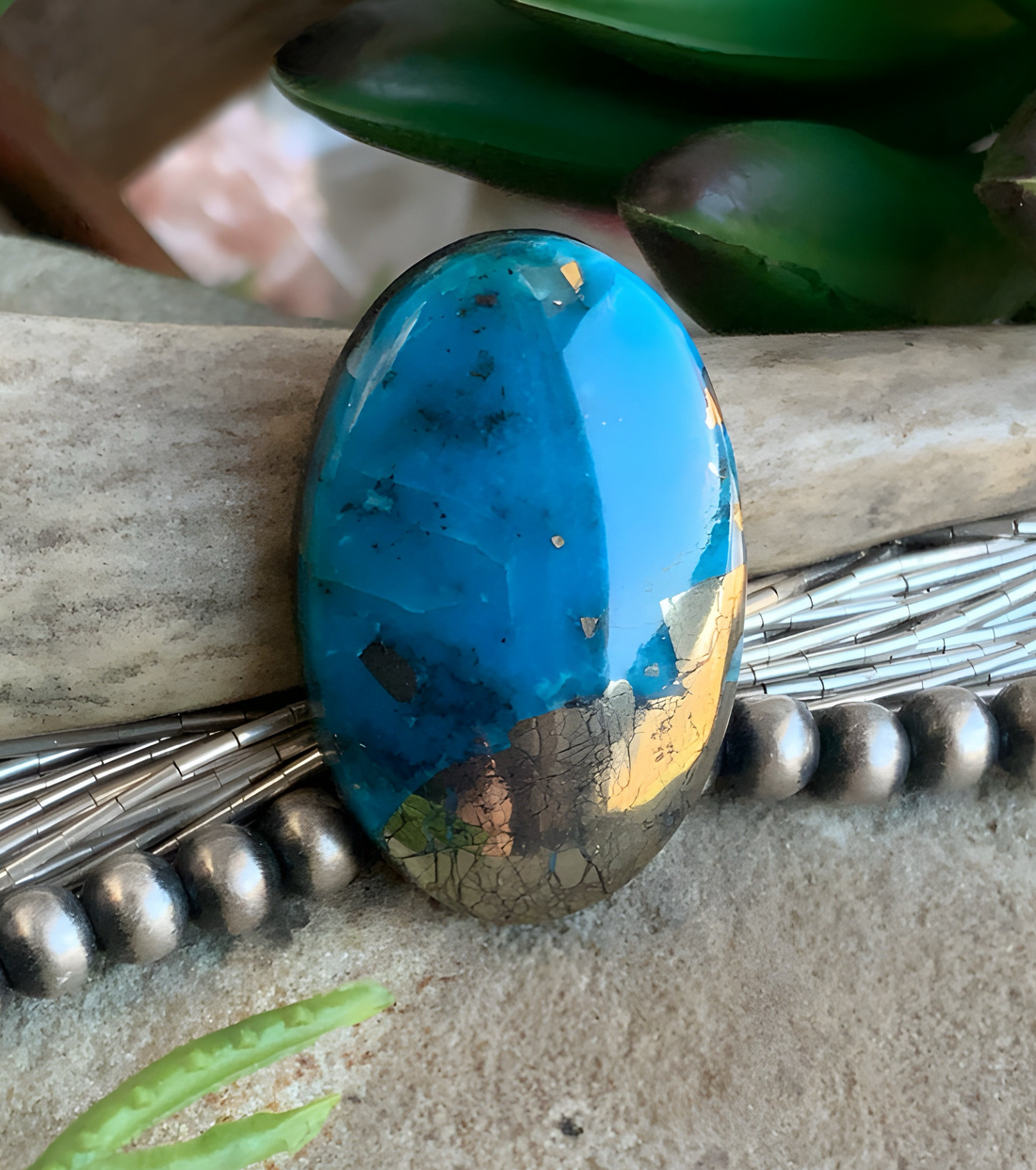 Ithaca Peak Turquoise High Grade Oval Cabochon With Pyrite-Arizona Gemstone #IP121