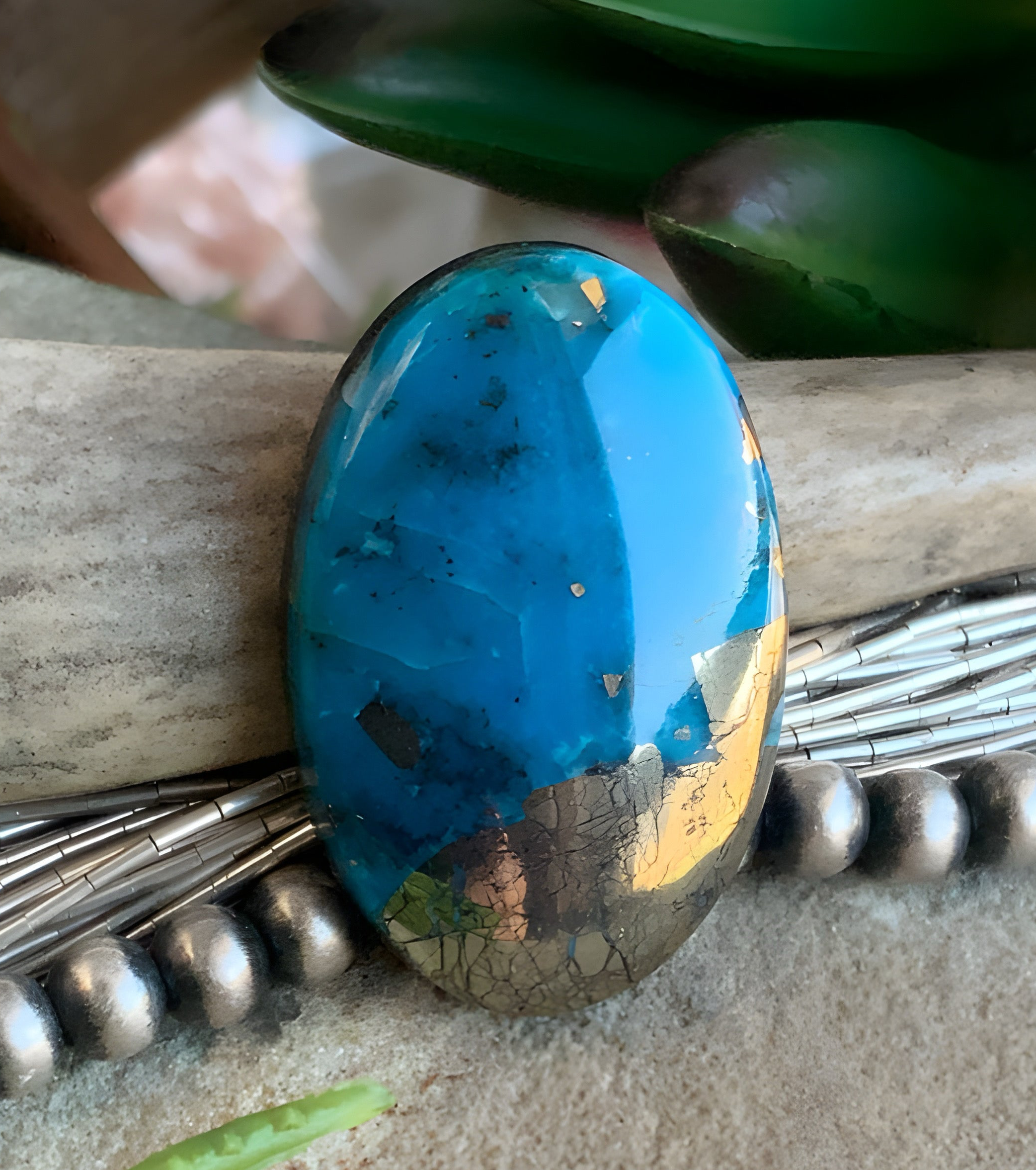 Ithaca Peak Turquoise High Grade Oval Cabochon With Pyrite-Arizona Gemstone #IP121