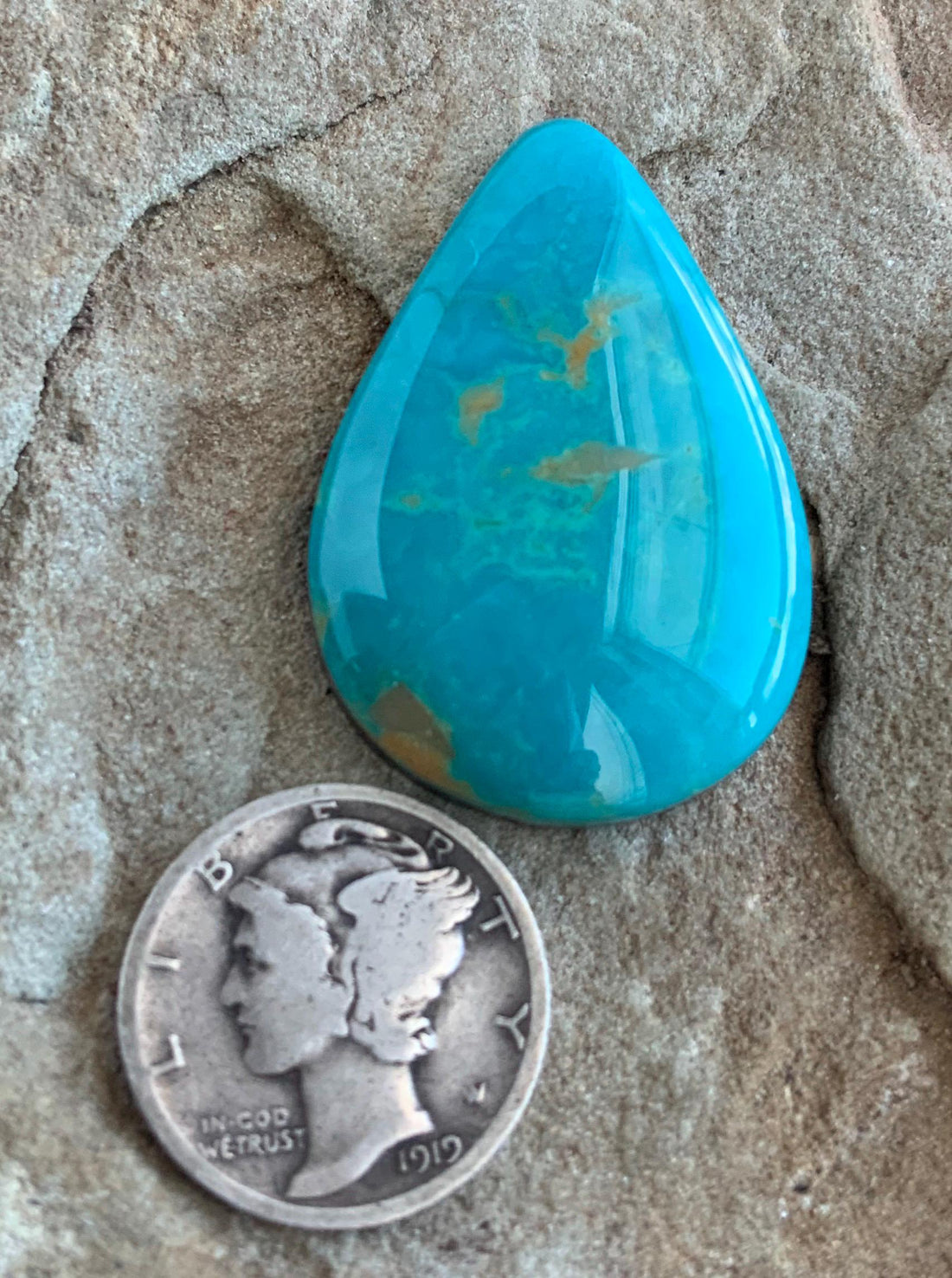 Beautiful Blue Royston Turquoise Teardrop Cabochon #R30