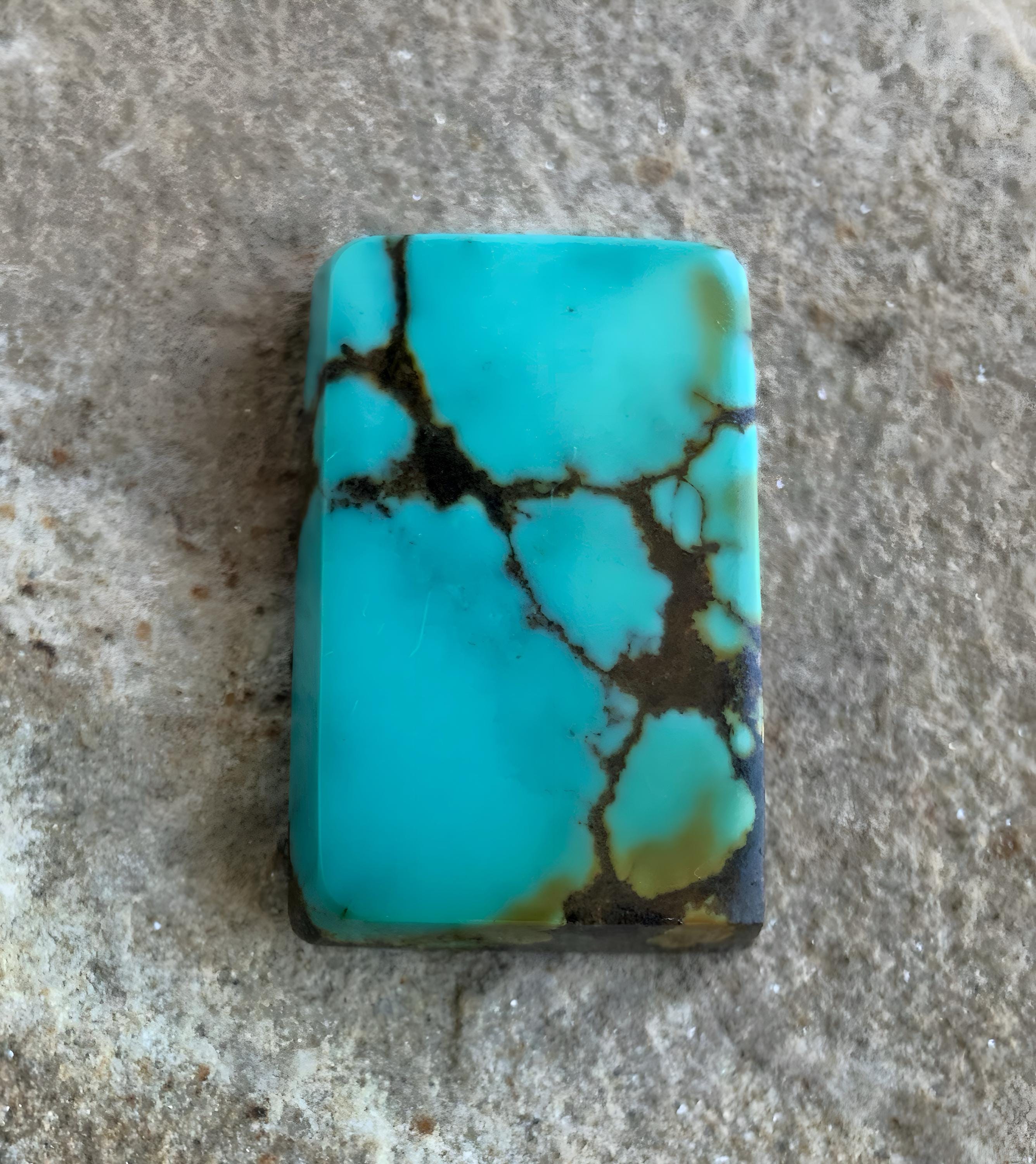 Bao Canyon Turquoise Blue Rectangular Cabochon With Black & Green #BC130