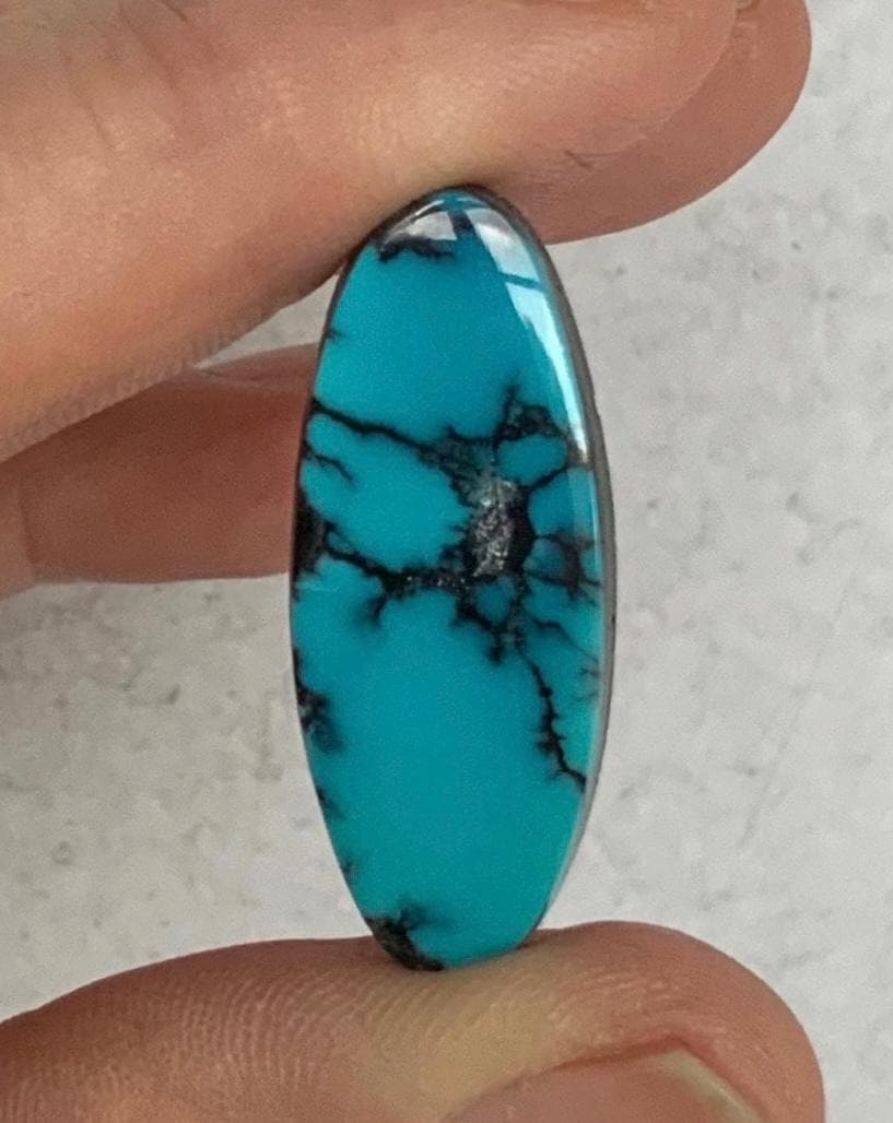 Gorgeous High Grade Cloud Mountain Turquoise Long Oval Blue Cabochon