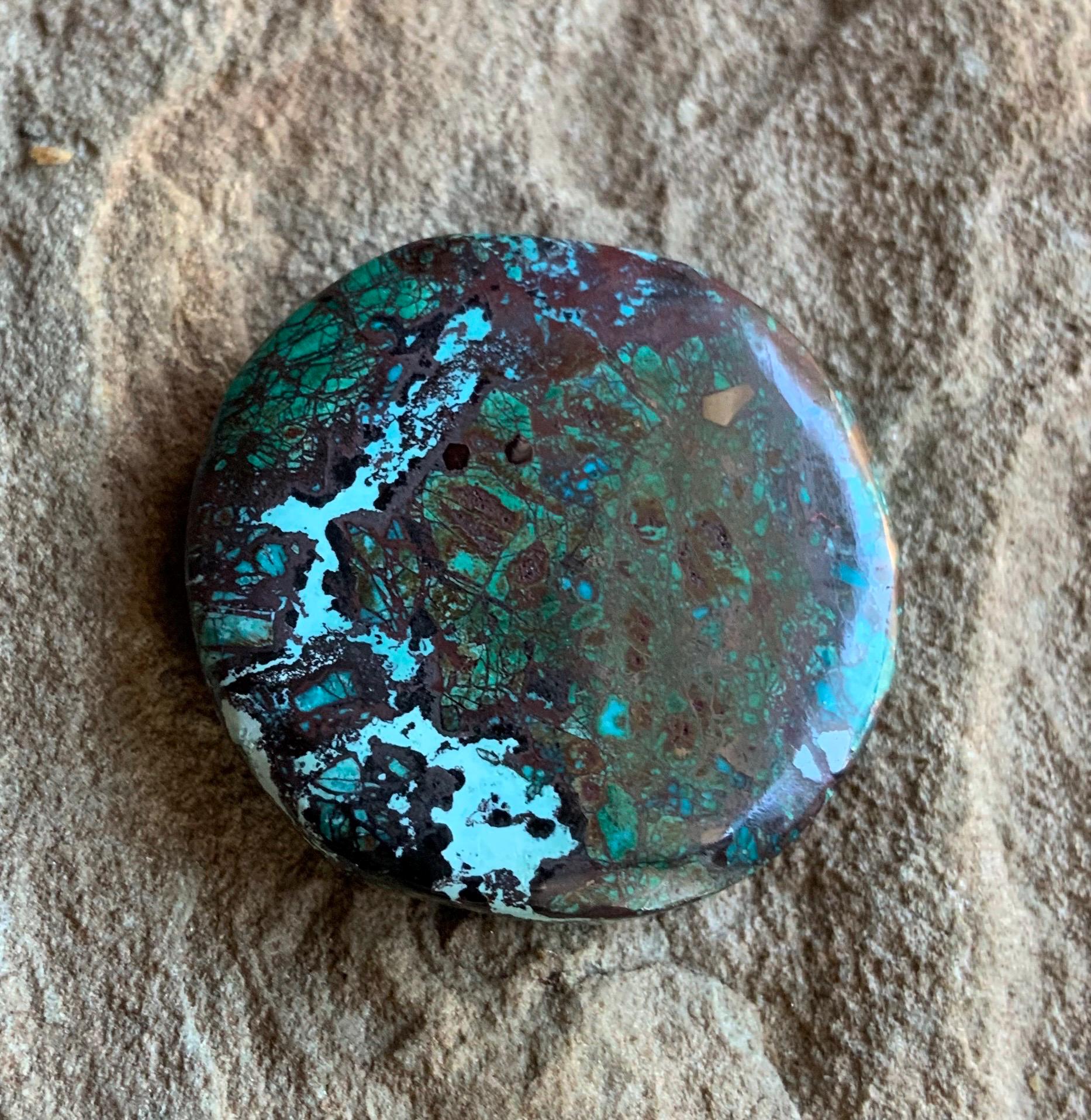 Colorful Sonoran Sunrise Chrysocolla Cuprite Round Cabochon