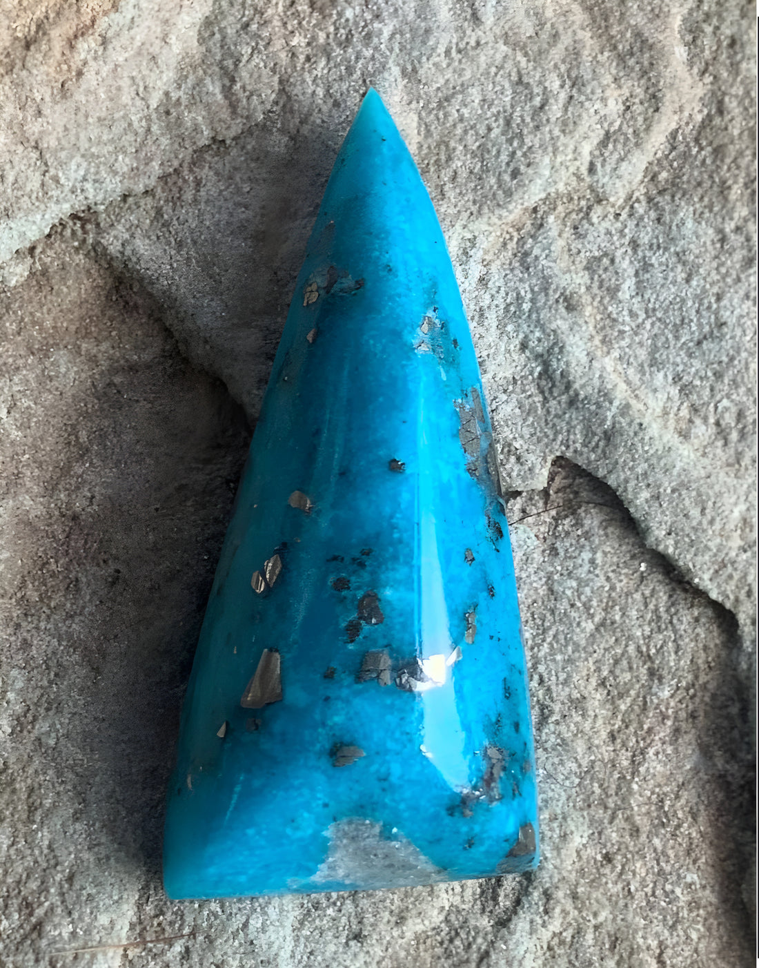 Gorgeous Blue Morenci Turquoise Triangular Cabochon with Pyrite