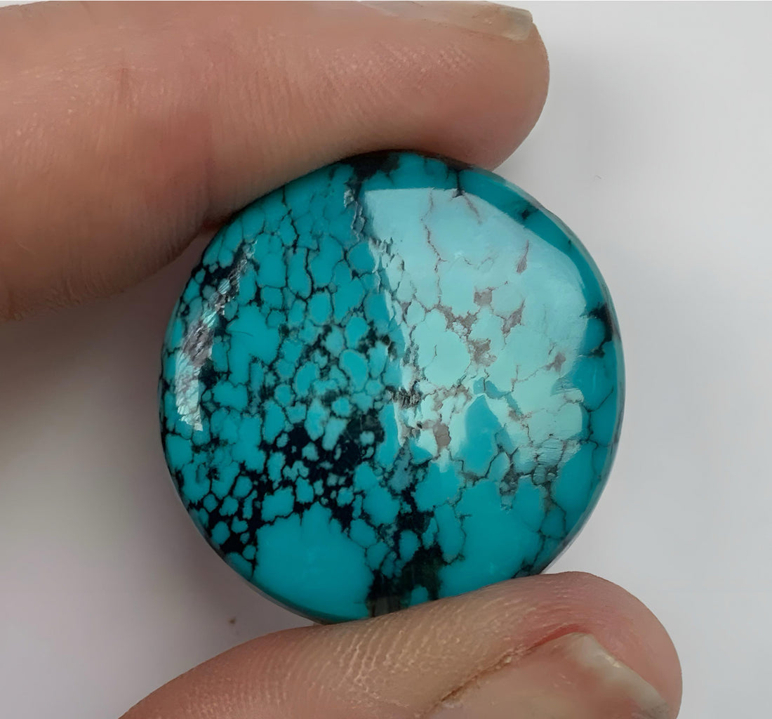 Beautiful Large Round Hubei Turquoise Cabochon
