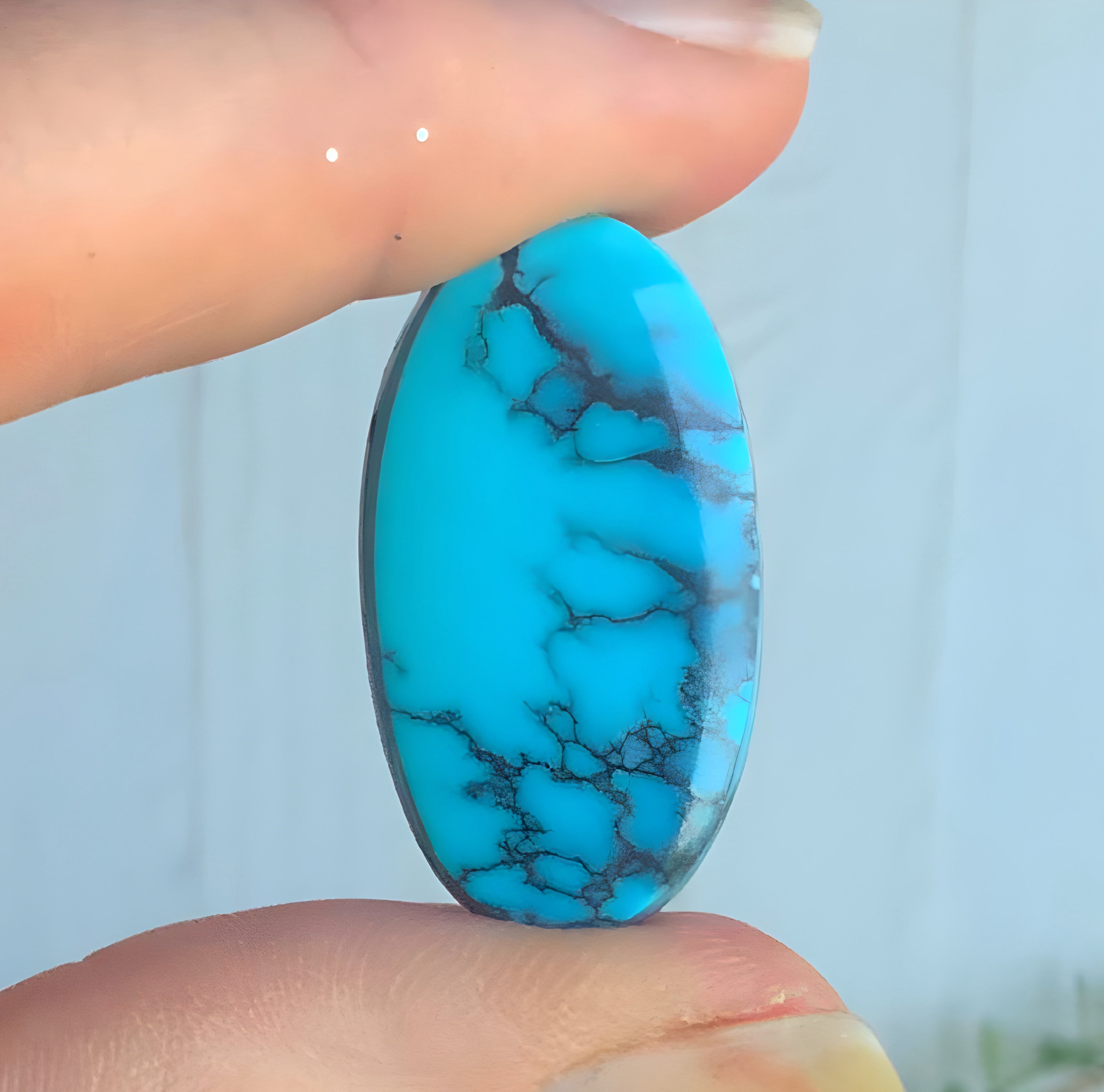 Cloud Mountain Turquoise High Grade Long Oval Cabochon