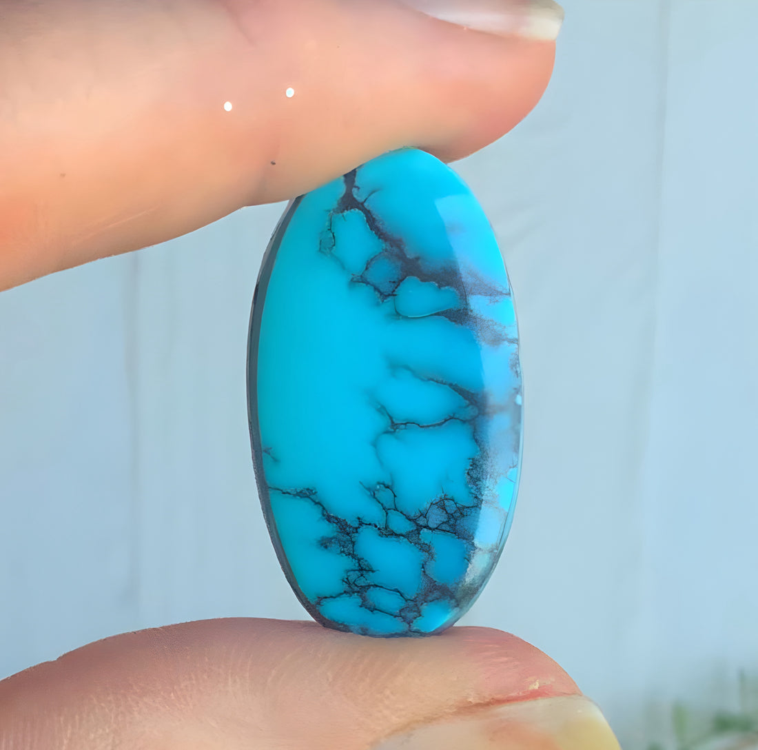 Cloud Mountain Turquoise High Grade Long Oval Cabochon