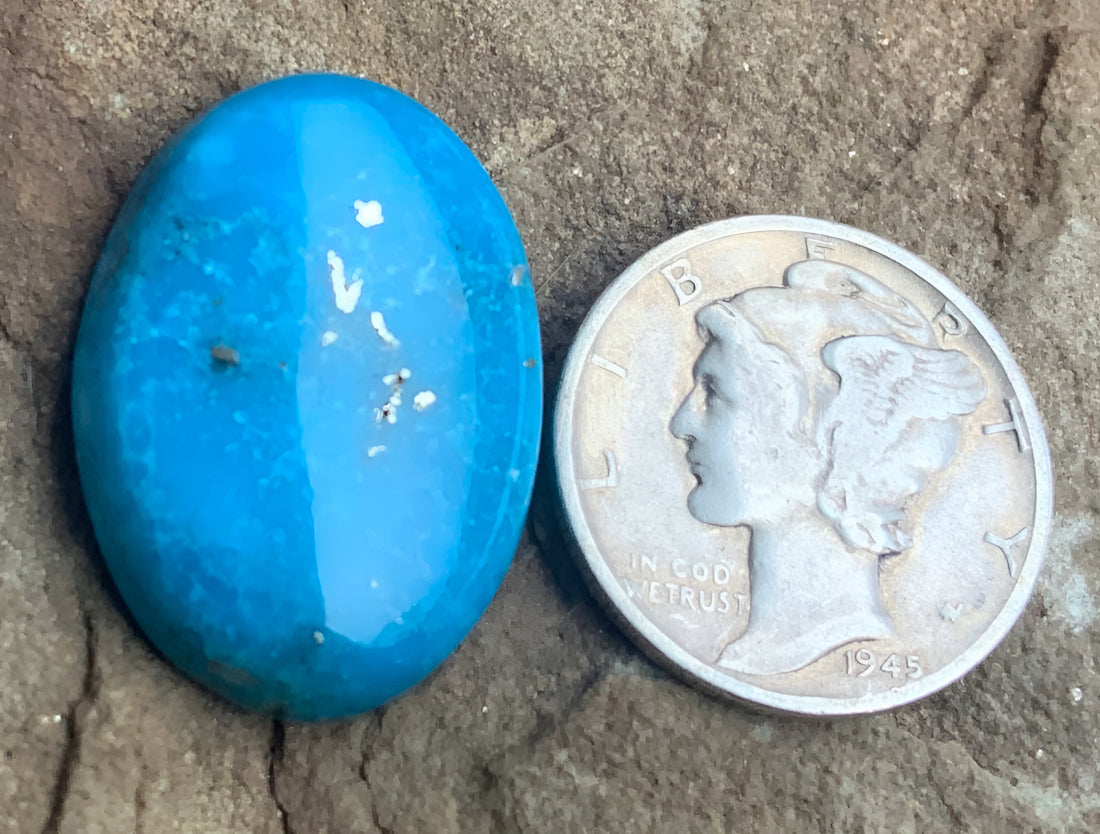 Beautiful Blue Persian Turquoise Oval With Silver Pyrite