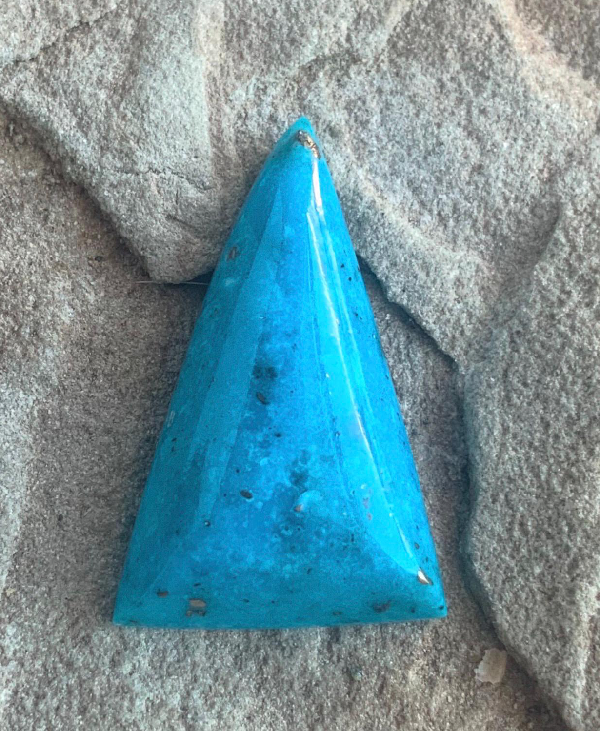 Gorgeous Blue Morenci Turquoise Triangular Cabochon with Pyrite
