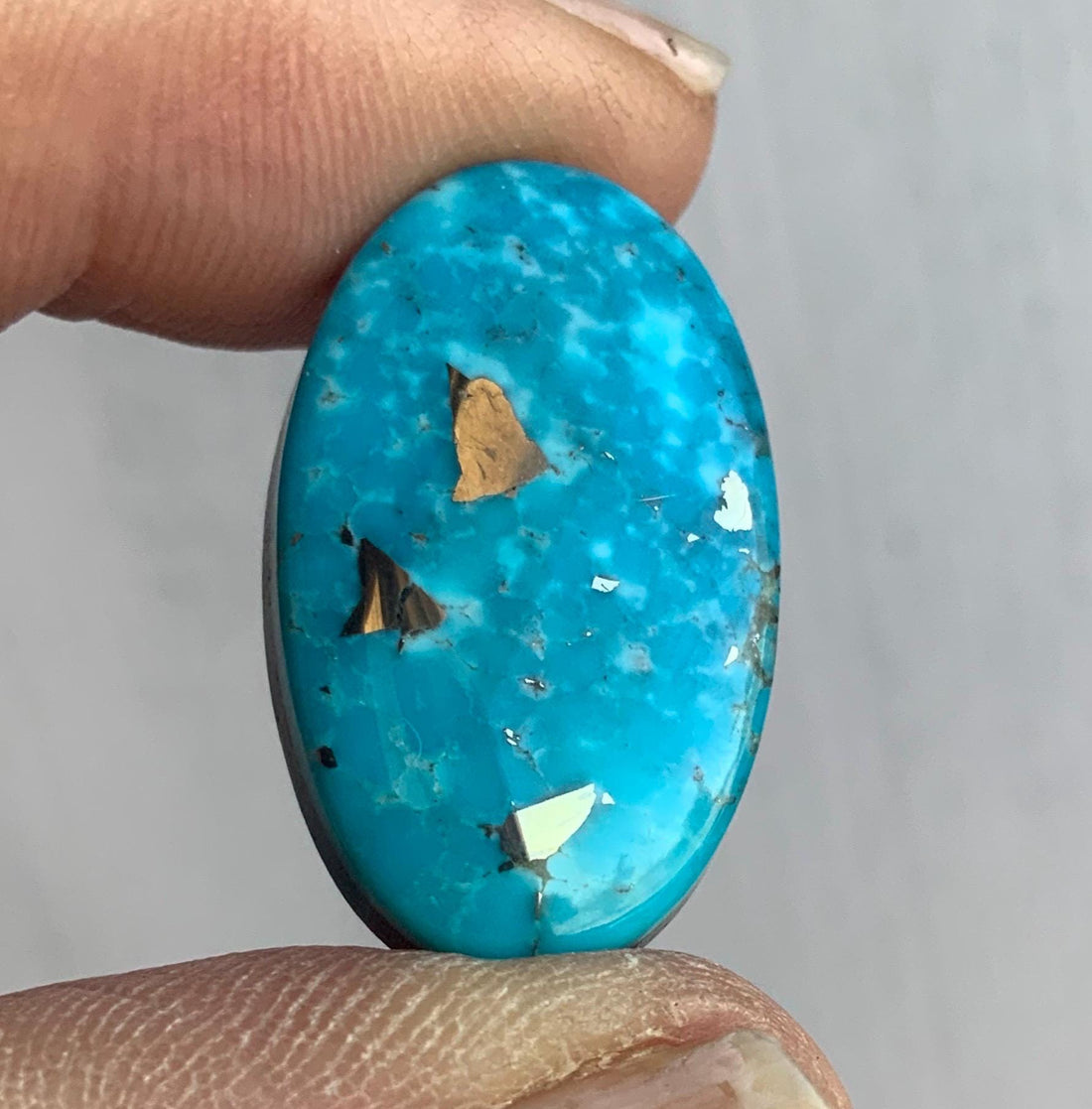 Ithaca Peak High Grade Turquoise Oval Cabochon With Silver Pyrite #IP117