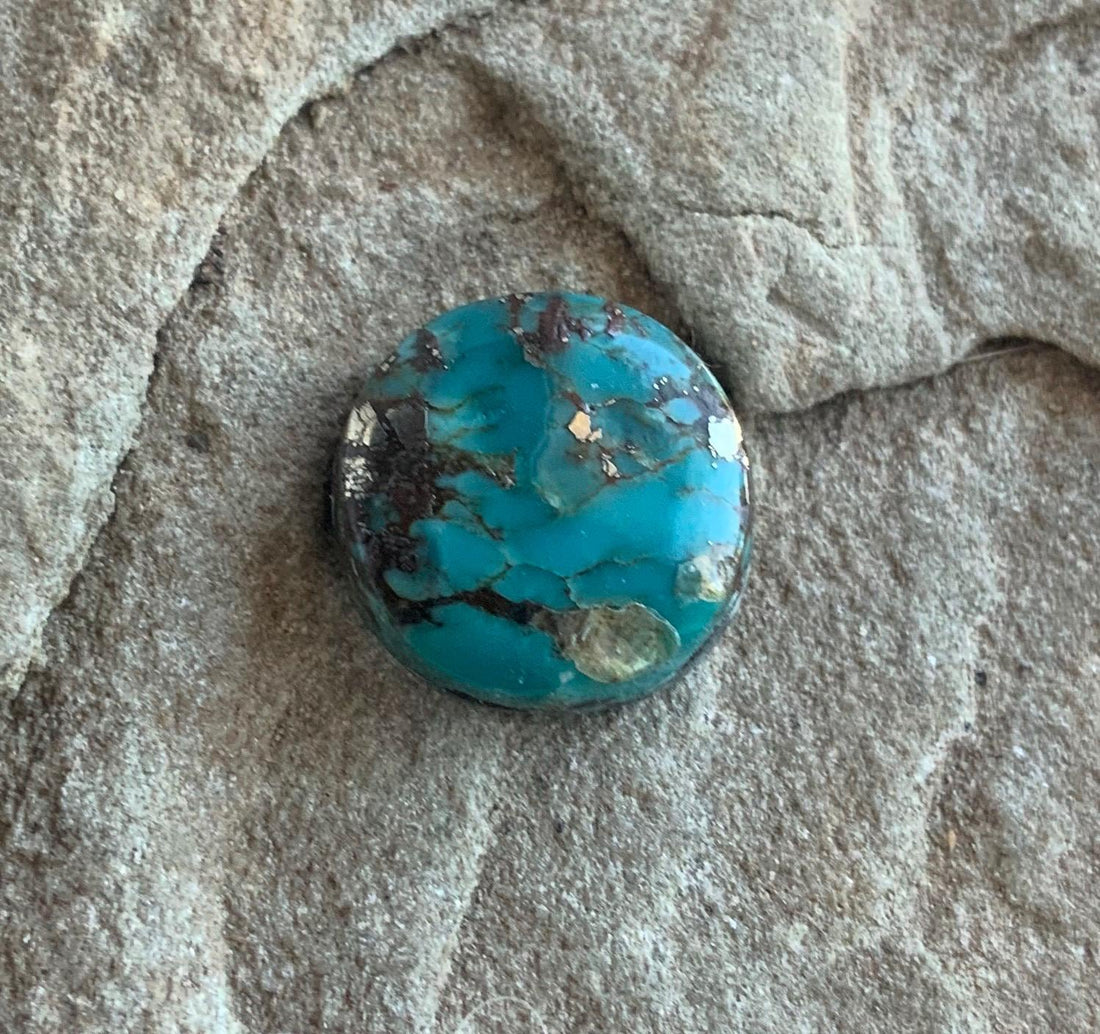 Natural Kingman Turquoise Small Round Cabochon with Silver Pyrite
