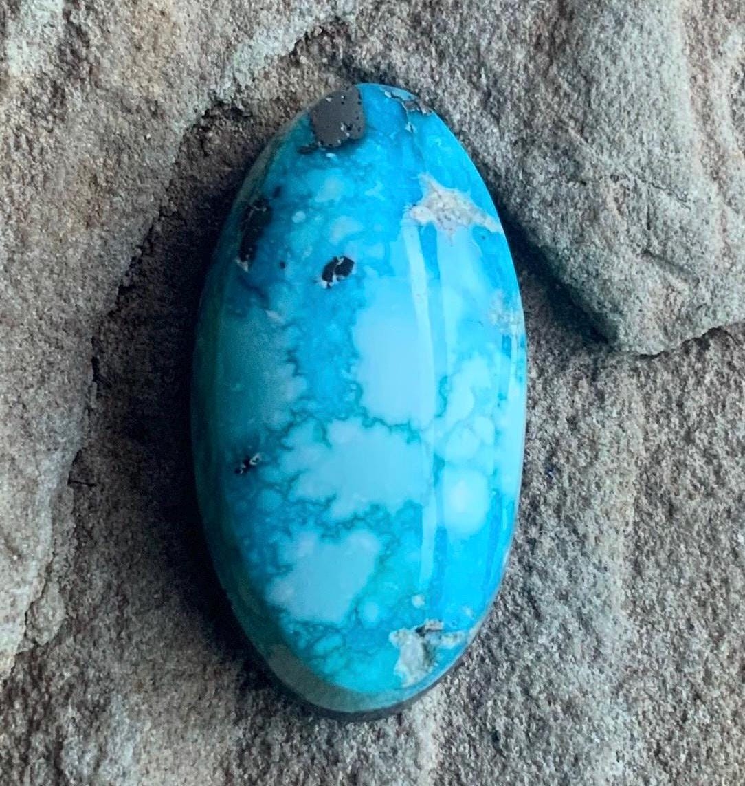Beautiful Blue Whitewater Turquoise Oval Cabochon With Silver Pyrite