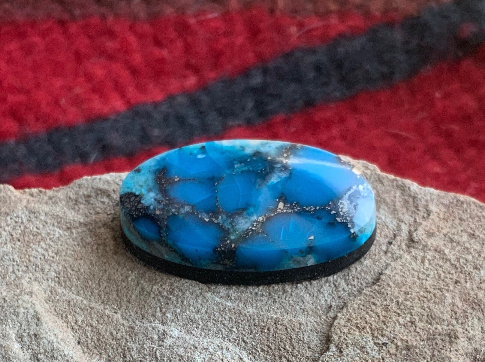 High Grade Ithaca Peak Turquoise Oval Cabochon With Quartz & Pyrite Inclusions