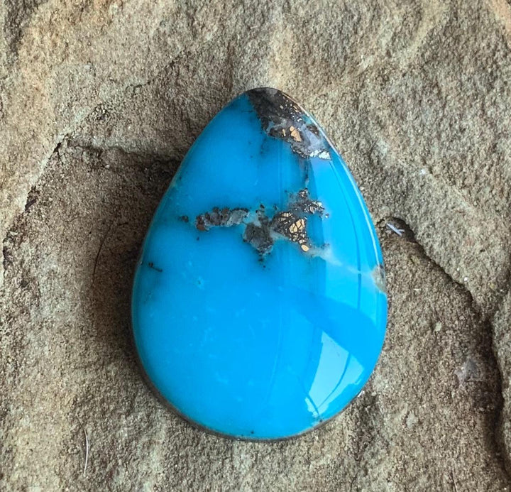 Ithaca Peak Turquoise High Grade Teardrop Cabochon With Pyrite #110