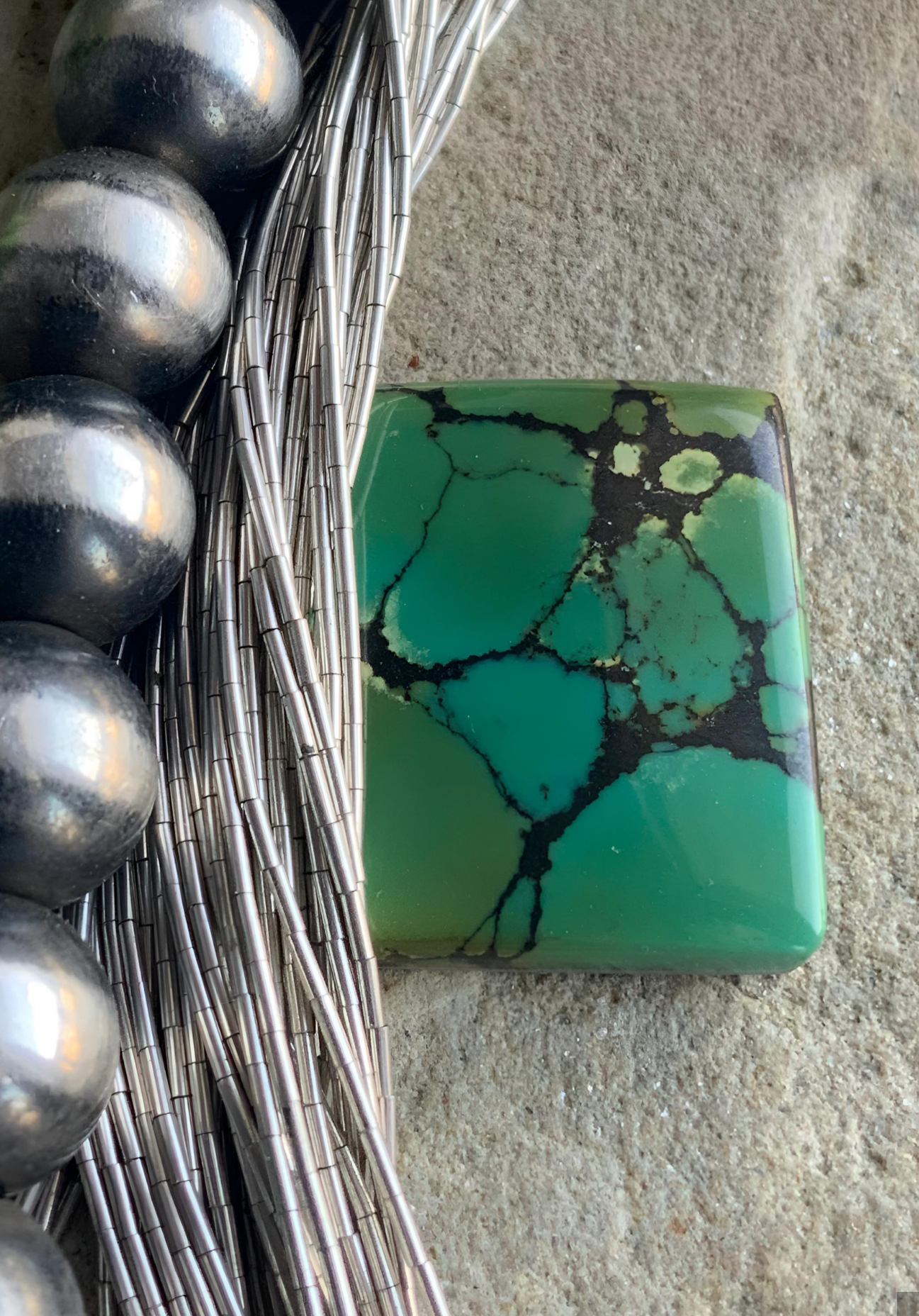 Bamboo Mountain Turquoise Green Rectangle Cabochon