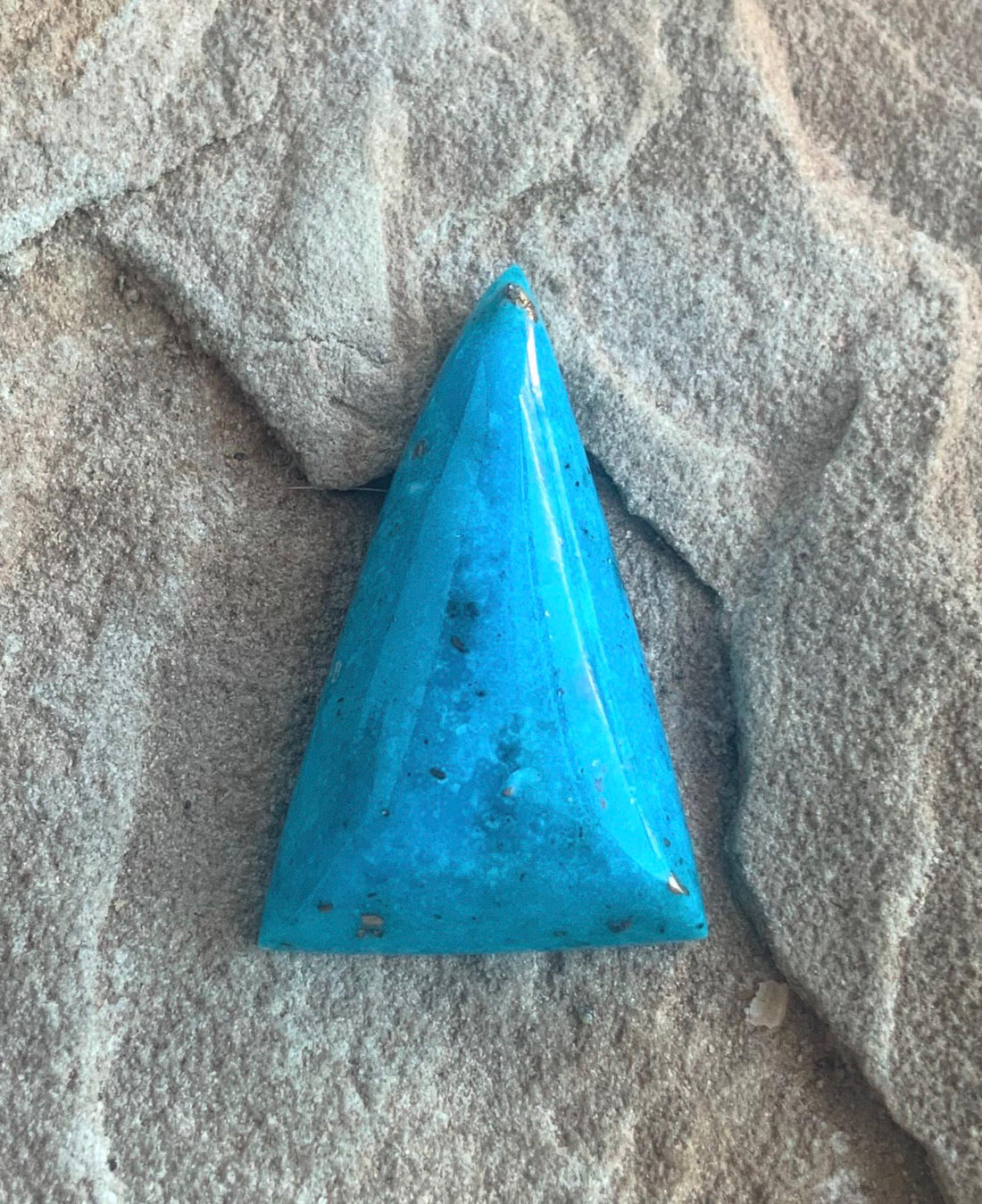 Gorgeous Blue Morenci Turquoise Triangular Cabochon with Pyrite