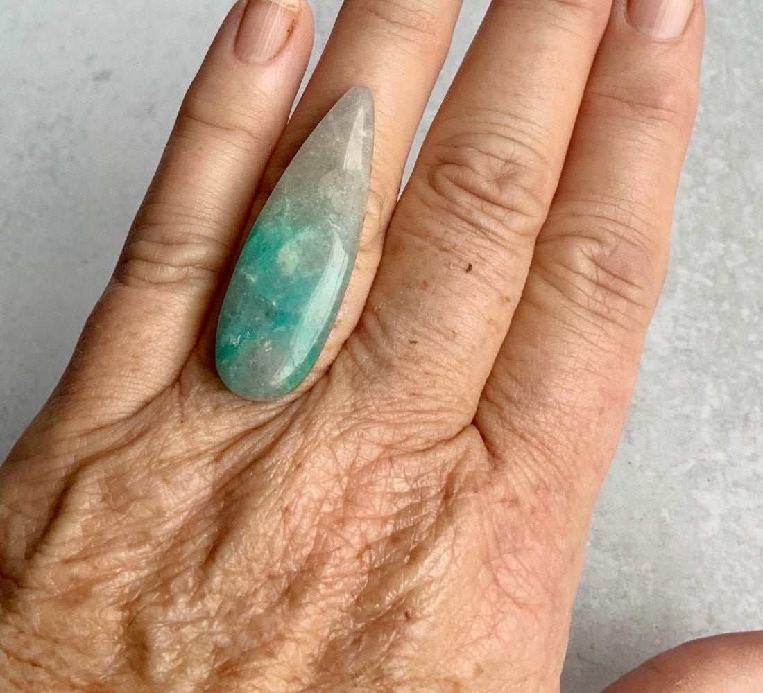Gorgeous Chrysocolla In Quartz Elongated Teardrop Cabochon