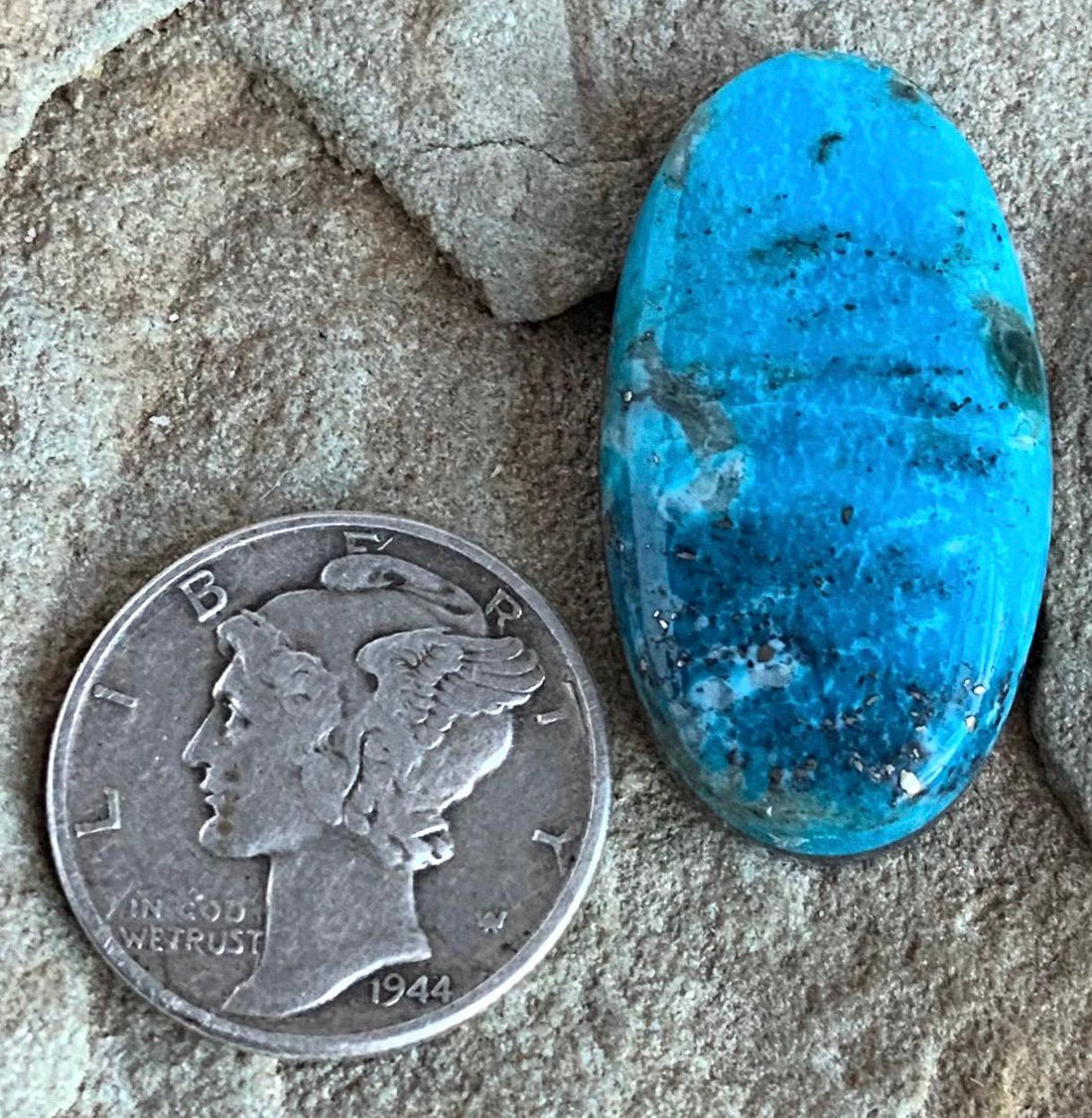Beautiful Ithaca Peak Turquoise Oval Cabochon With Silver Pyrite and Quartz Inclusion-Arizona Gemstone #IP154