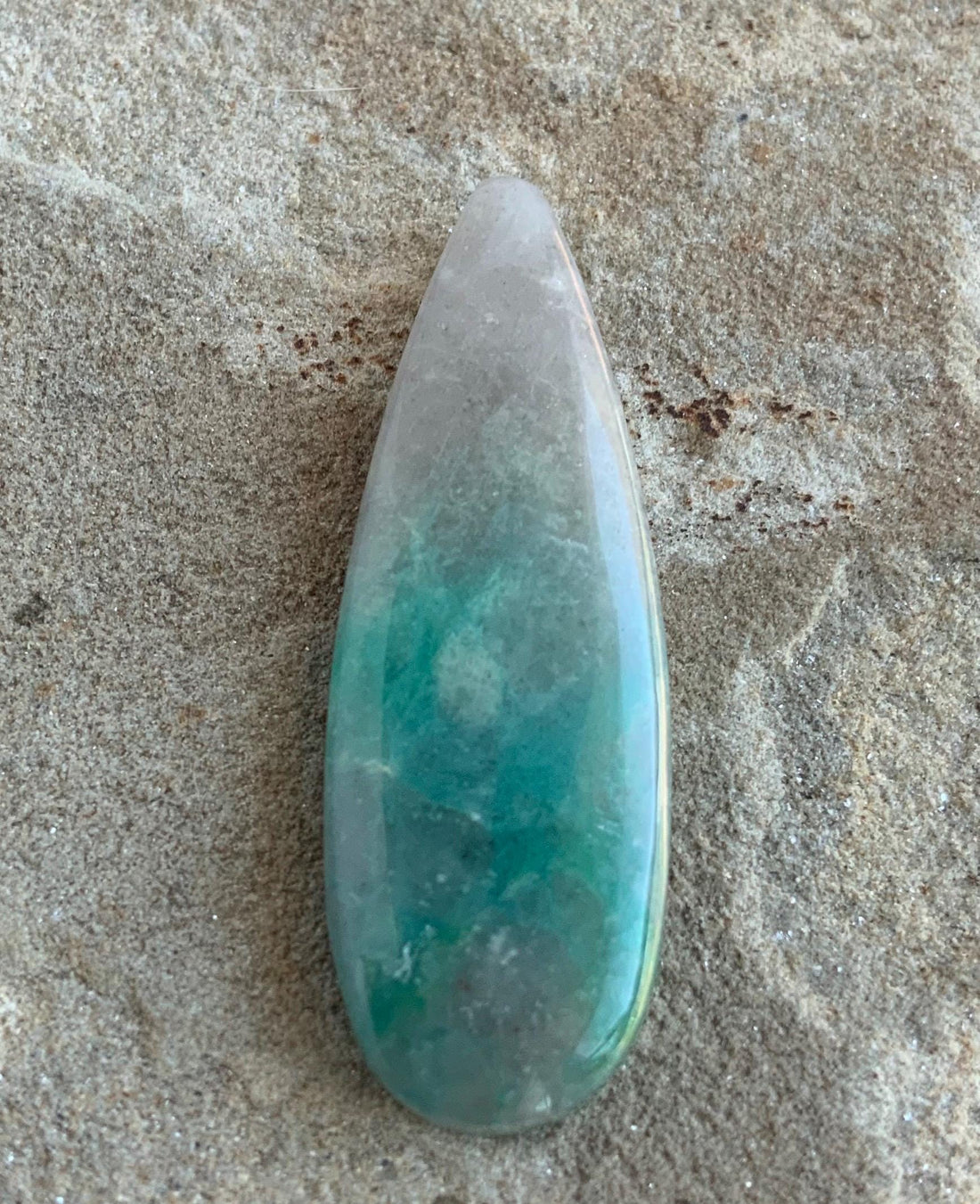 Gorgeous Chrysocolla In Quartz Elongated Teardrop Cabochon