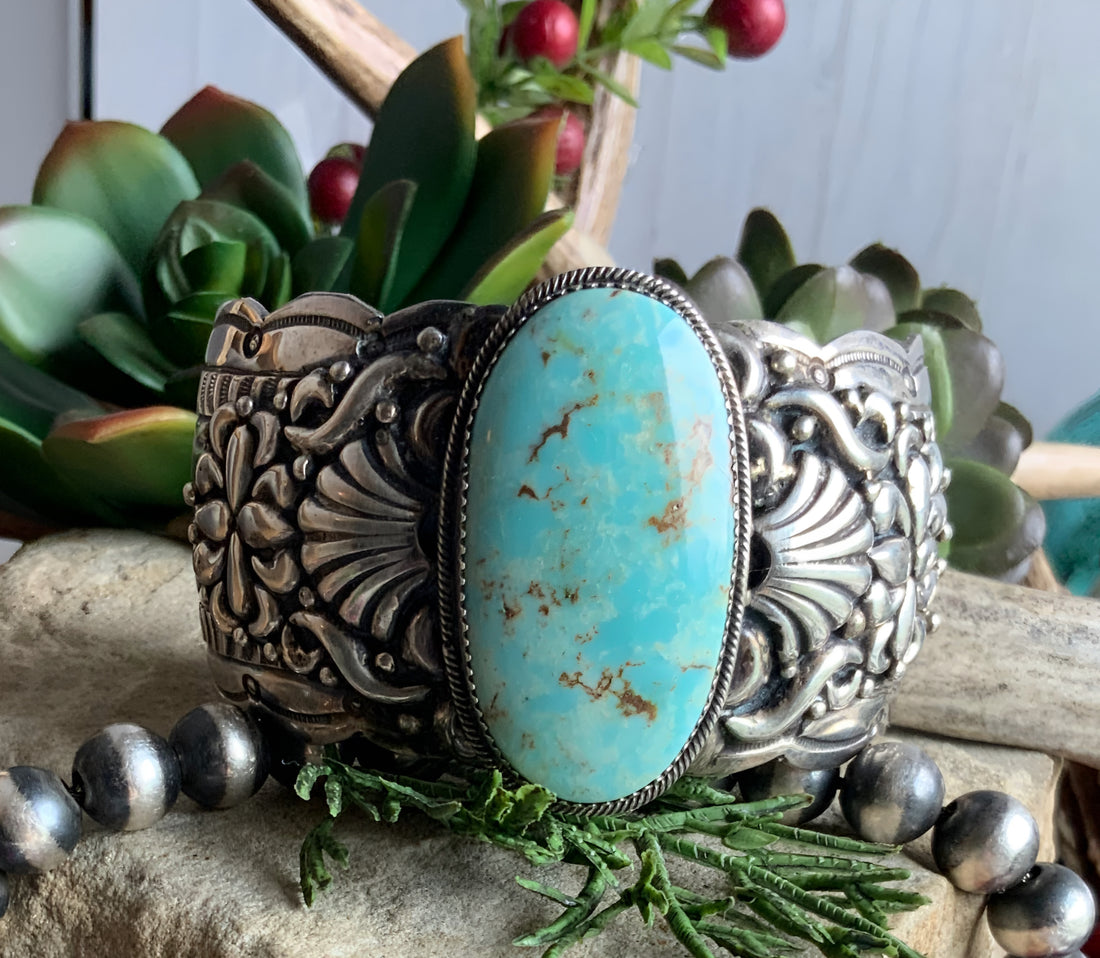 Sterling Silver and Natural Dry Creek Turquoise Cuff Bracelet by Marcella James