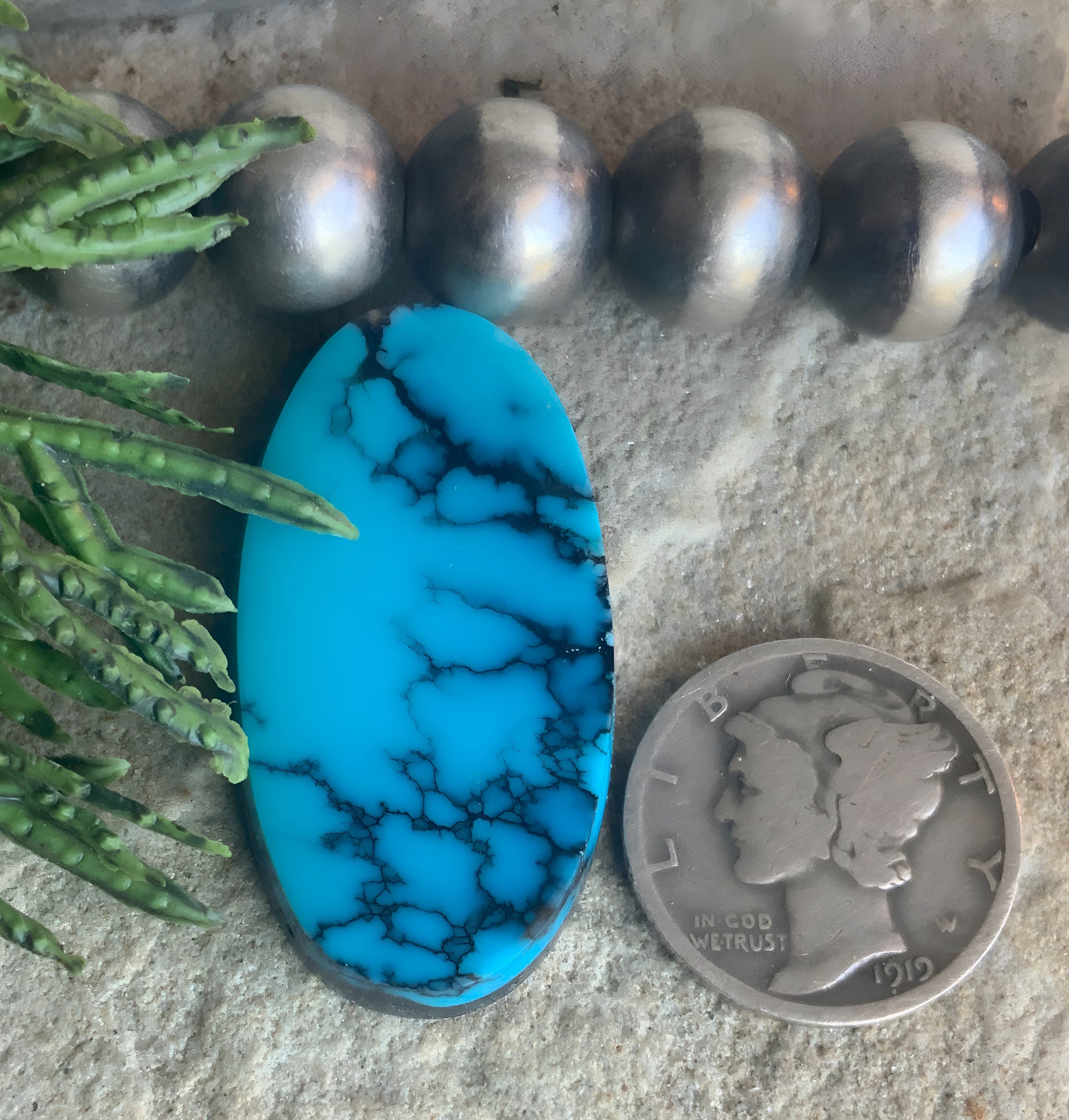 Cloud Mountain Turquoise High Grade Long Oval Cabochon