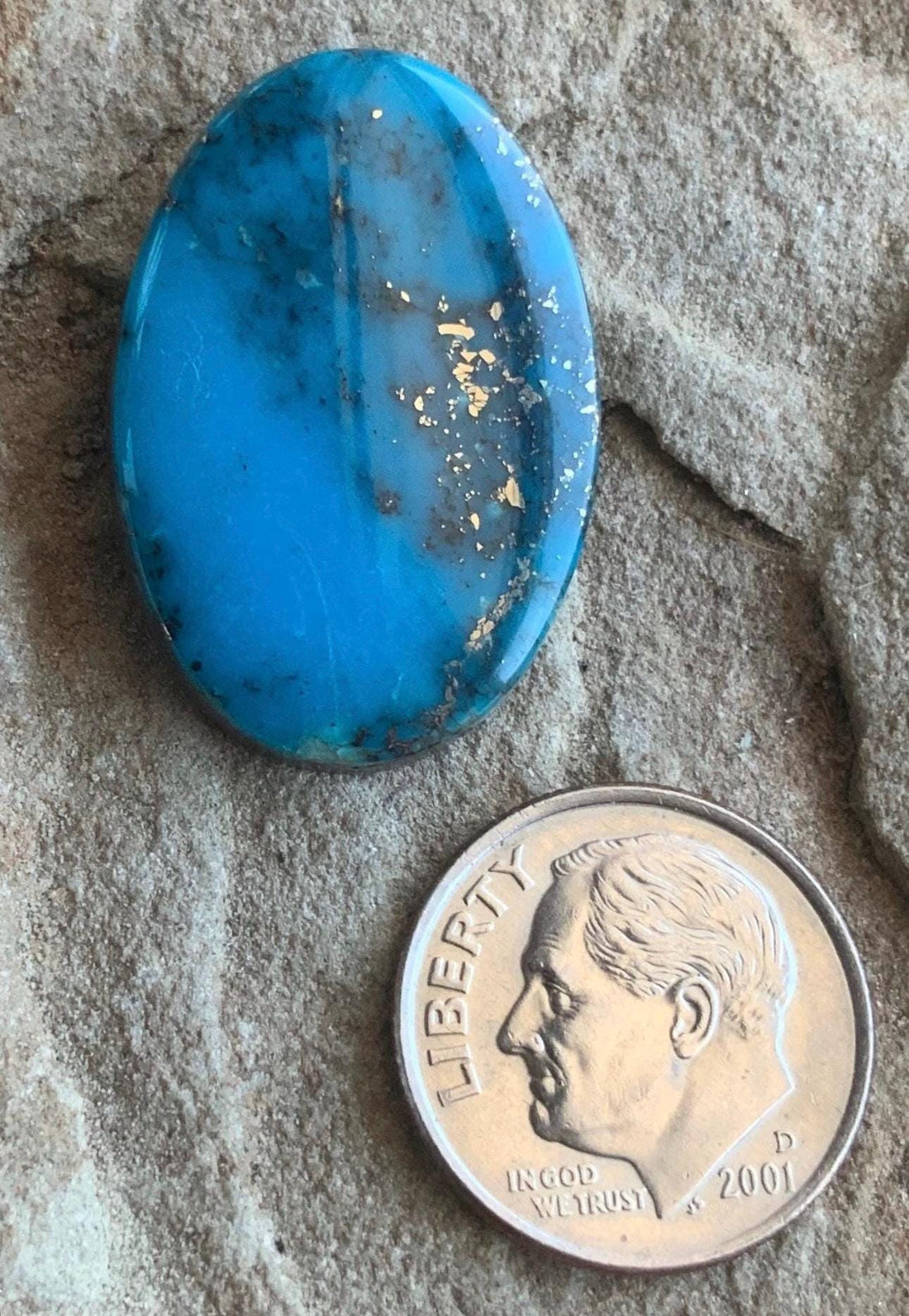 Ithaca Peak Turquoise High Grade Blue Oval Cabochon With Silver Pyrite #IP104