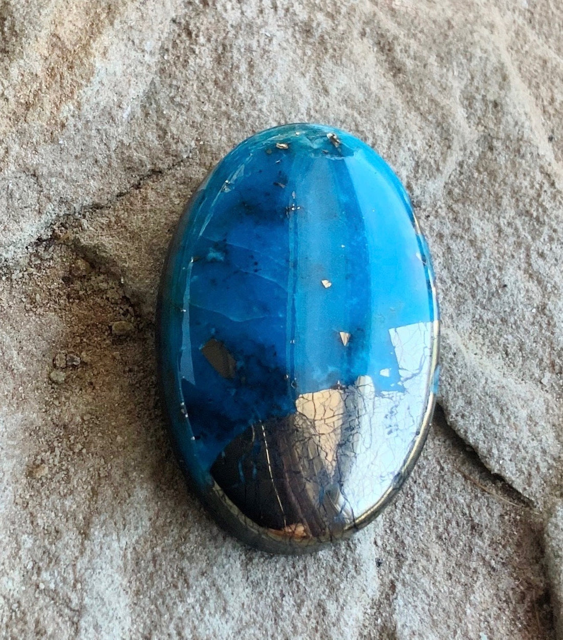 Ithaca Peak Turquoise High Grade Oval Cabochon With Pyrite-Arizona Gemstone #IP121