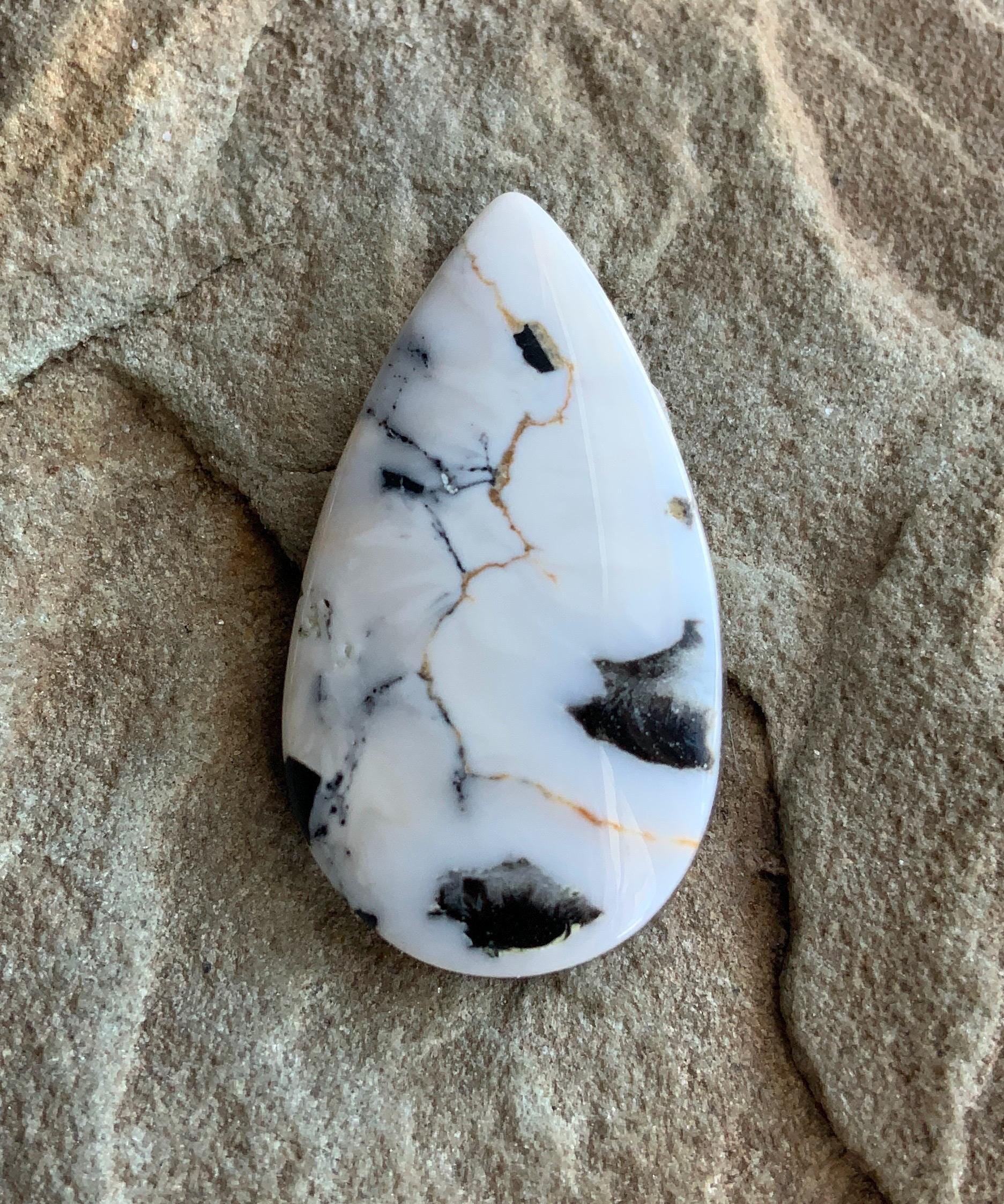 Beautiful Natural White Buffalo Large Teardrop Cabochon