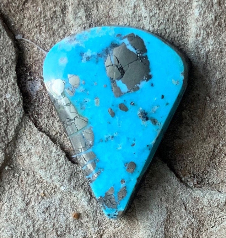 Beautiful Ithaca Peak Turquoise Blue High Grade Triangle Cabochon With Pyrite #114