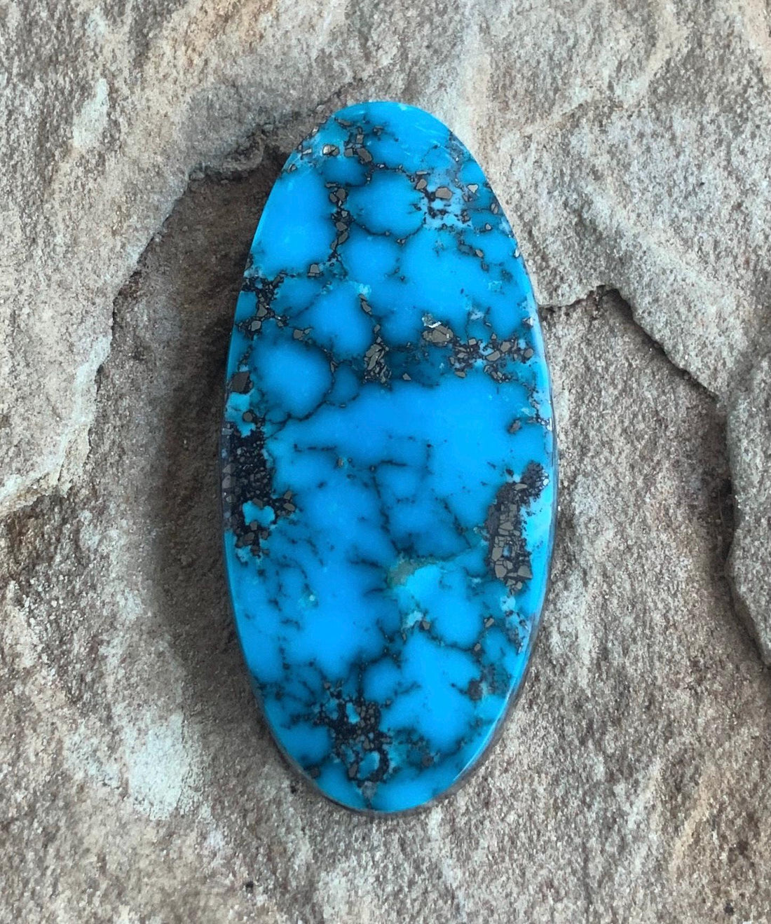Ithaca Peak Turquoise High Grade Large Oval Cabochon With Silver Pyrite #IP120