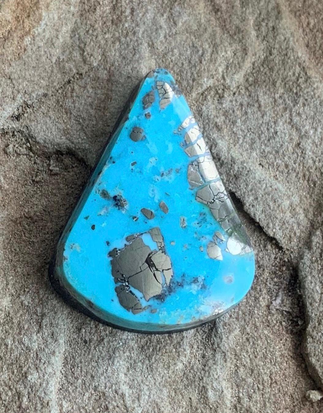 Beautiful Ithaca Peak Turquoise Blue High Grade Triangle Cabochon With Pyrite #114