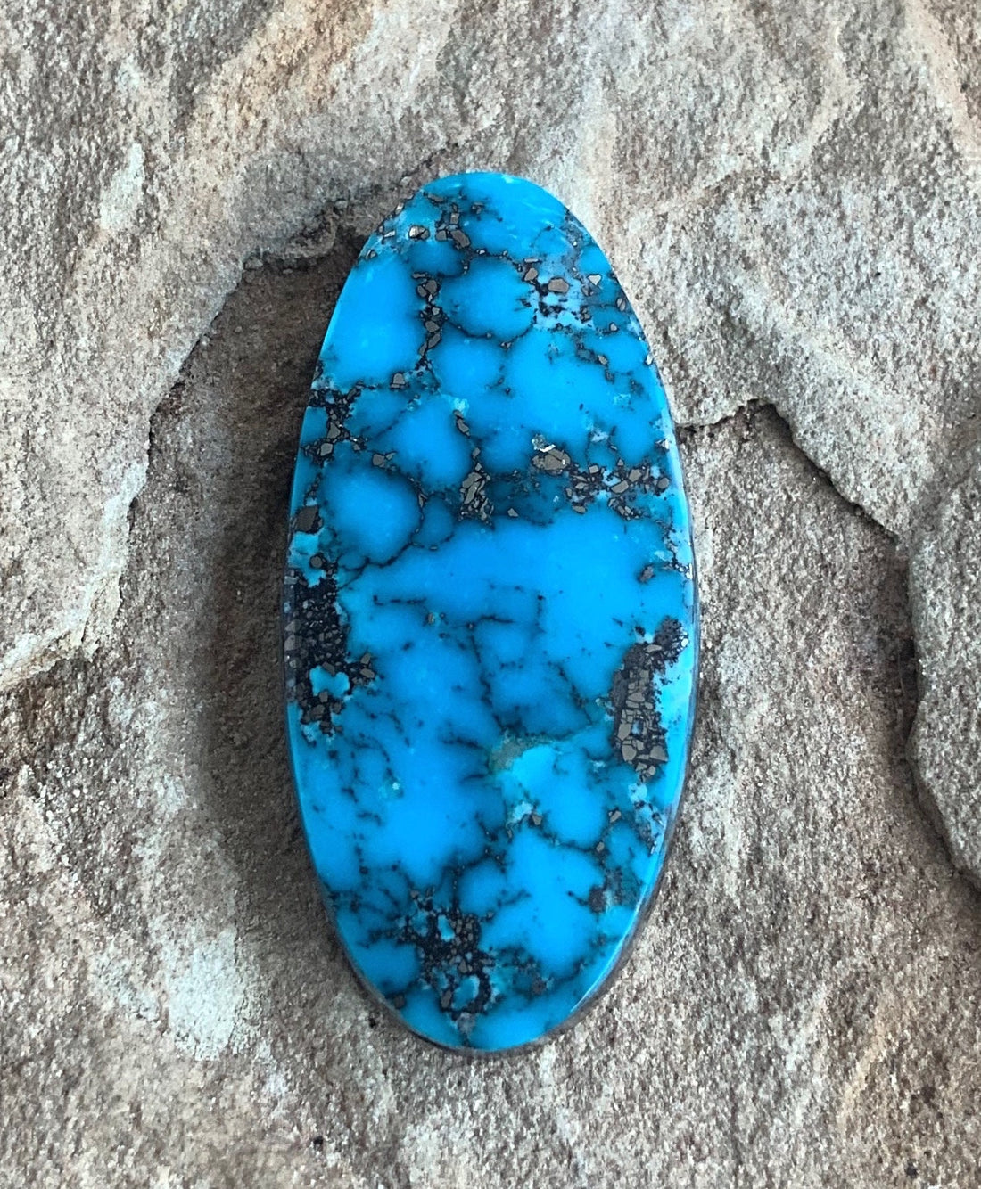 Ithaca Peak Turquoise High Grade Large Oval Cabochon With Silver Pyrite #IP120