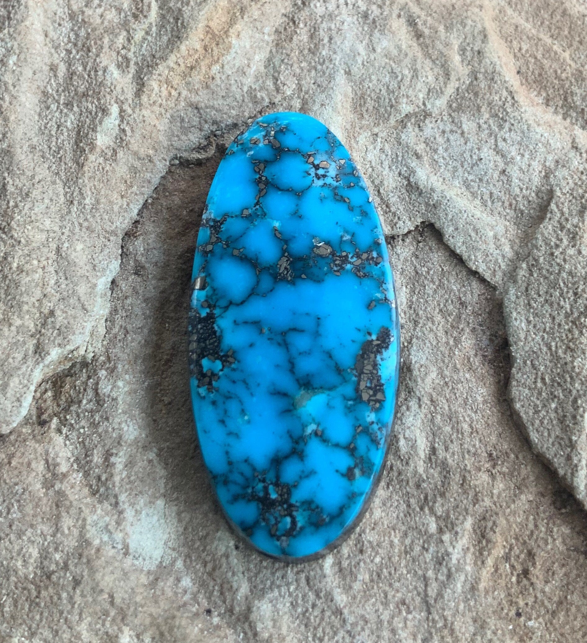 Ithaca Peak Turquoise High Grade Large Oval Cabochon With Silver Pyrite #IP120