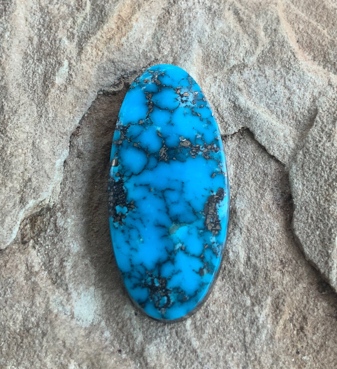 Ithaca Peak Turquoise High Grade Large Oval Cabochon With Silver Pyrite #IP120
