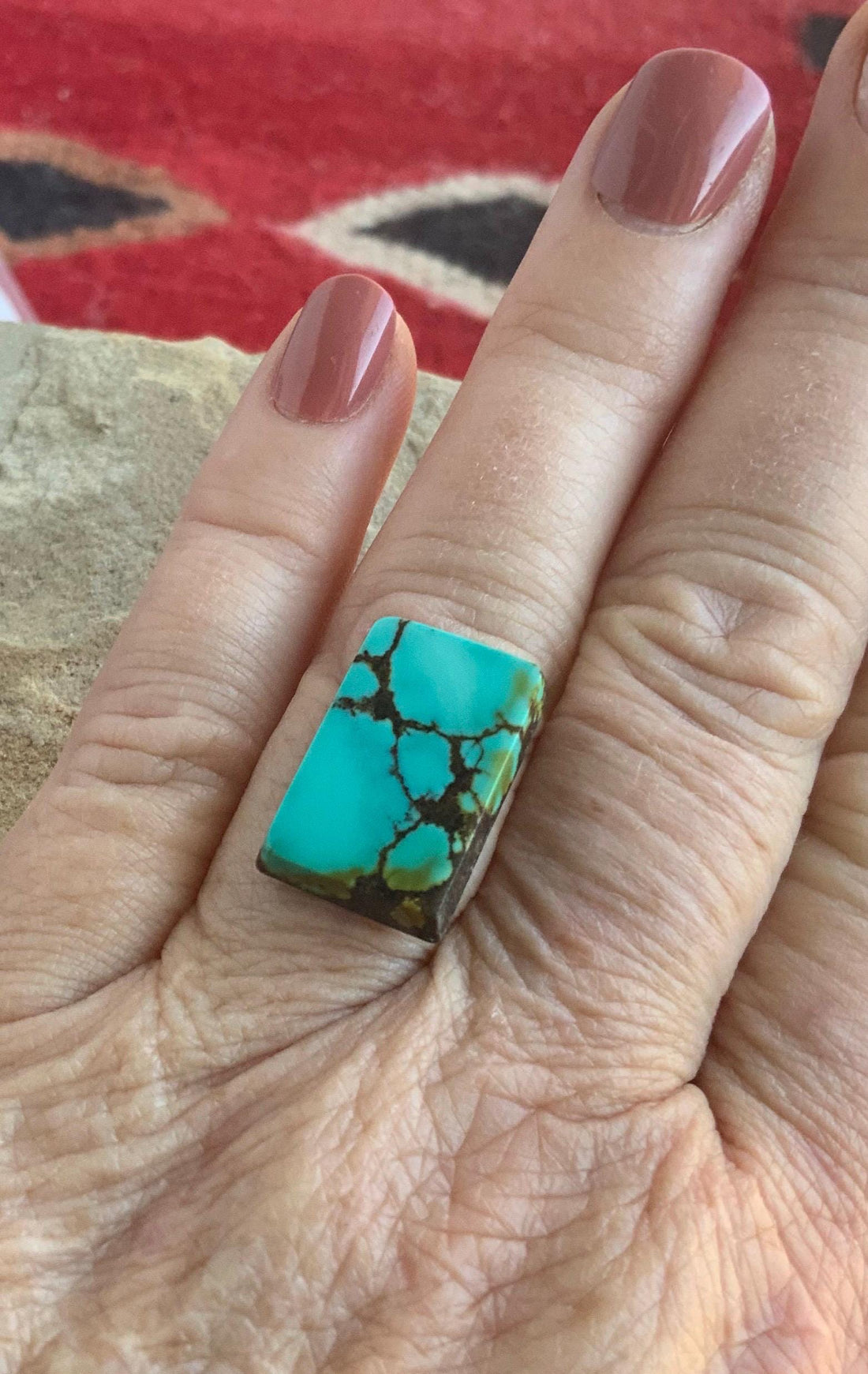 Bao Canyon Turquoise Blue Rectangular Cabochon With Black & Green #BC130