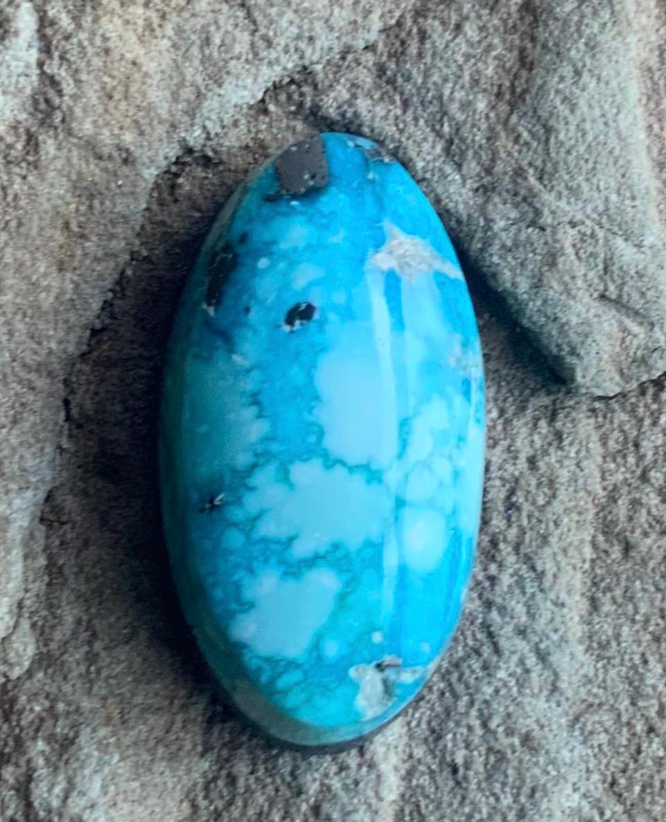 Beautiful Blue Whitewater Turquoise Oval Cabochon With Silver Pyrite