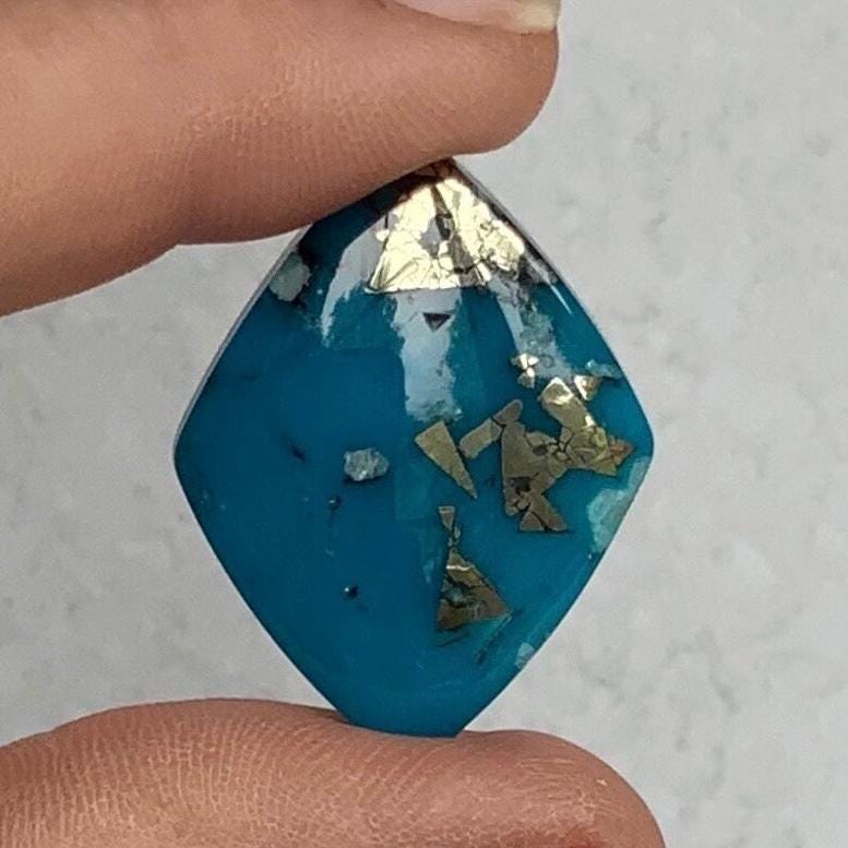 Large High Grade Ithaca Peak Turquoise Cabochon with Pyrite IP258