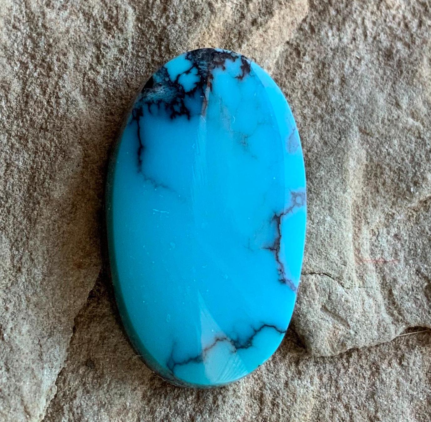 High Grade Cloud Mountain Turquoise Oval Blue Cabochon