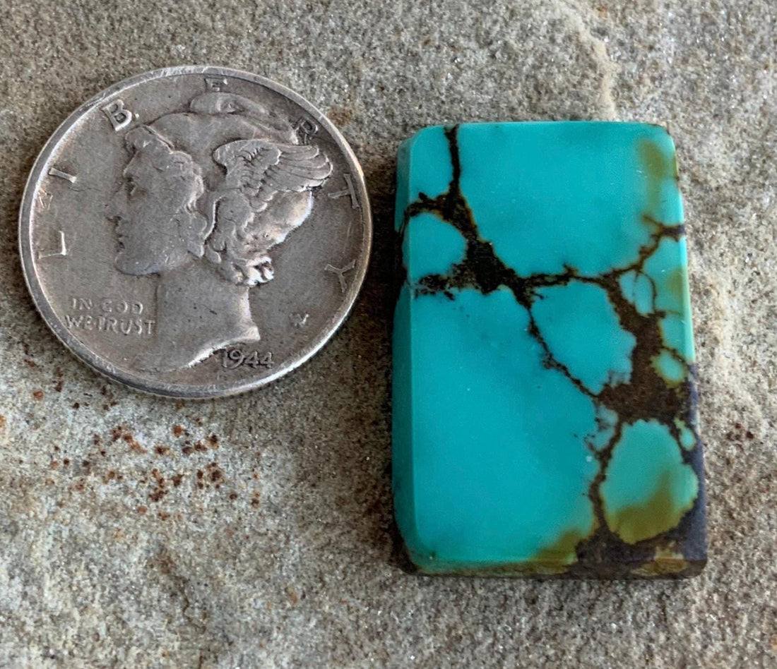 Bao Canyon Turquoise Blue Rectangular Cabochon With Black & Green #BC130