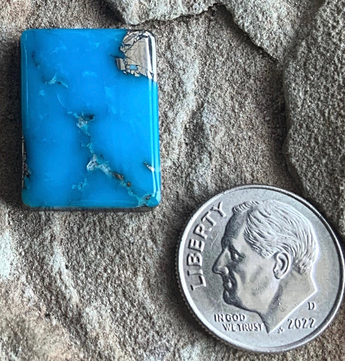 Beautiful Blue High Grade Ithaca Peak Turquoise Rectangle Cabochon With Silver Pyrite P143
