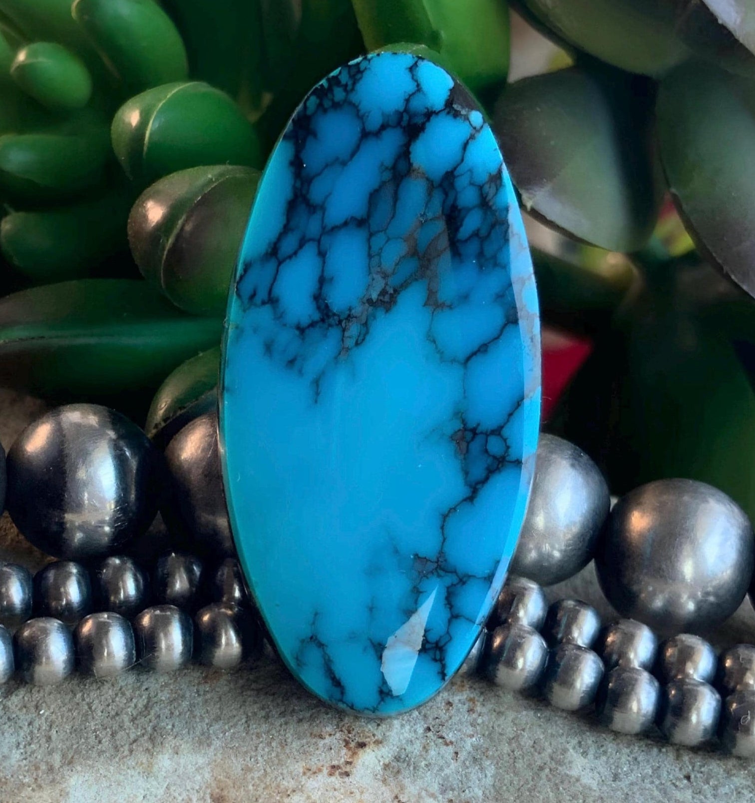 High Grade Cloud Mountain Turquoise Long Oval Cabochon