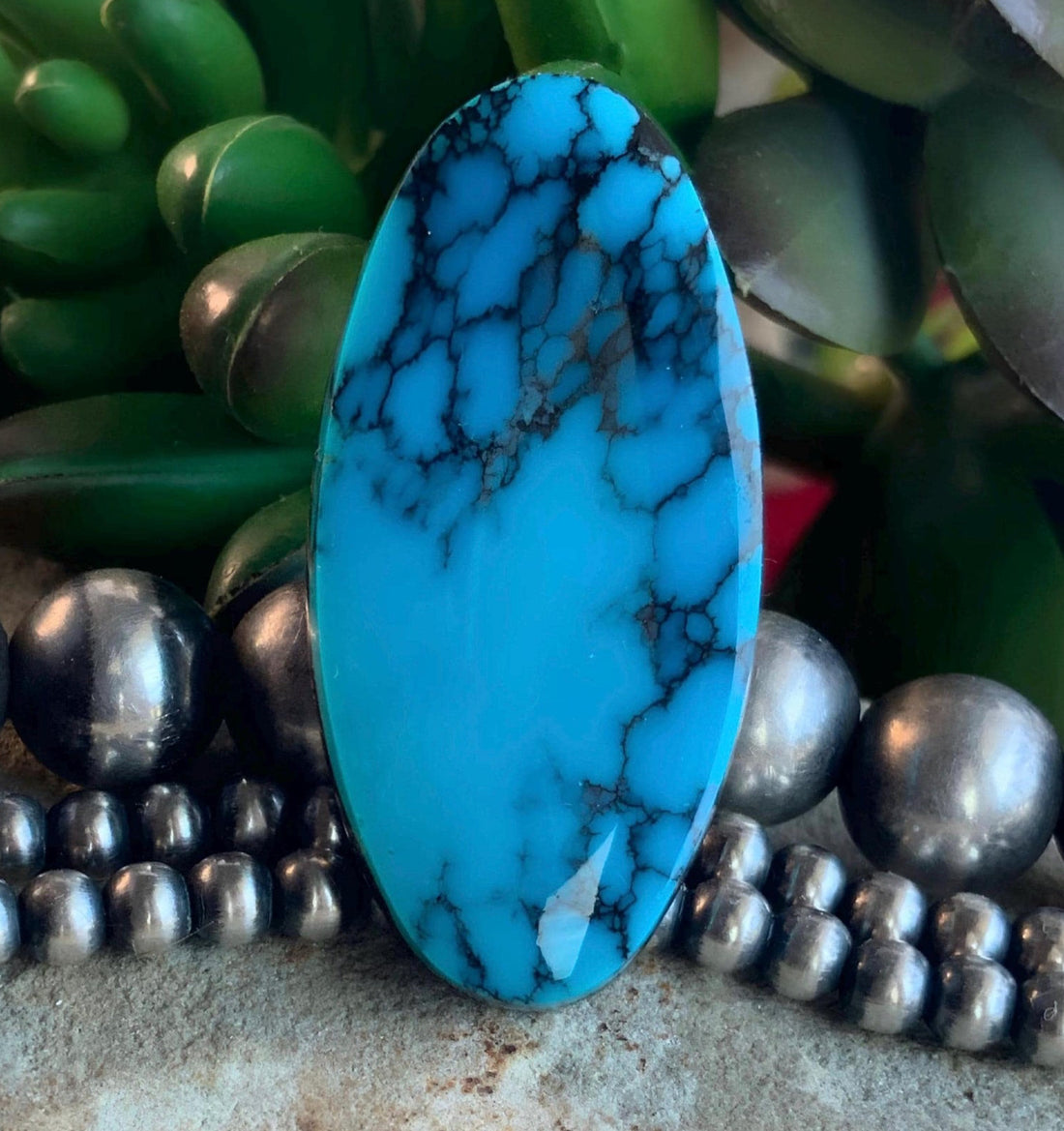 High Grade Cloud Mountain Turquoise Long Oval Cabochon