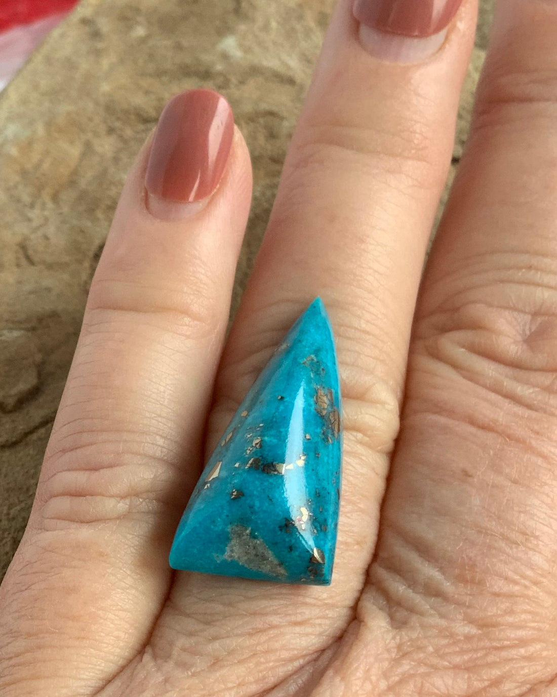 Gorgeous Blue Morenci Turquoise Triangular Cabochon with Pyrite