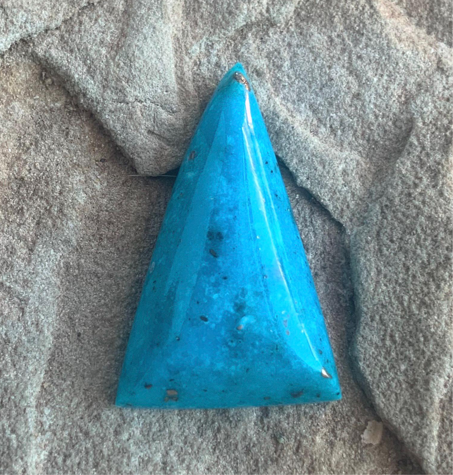 Gorgeous Blue Morenci Turquoise Triangular Cabochon with Pyrite