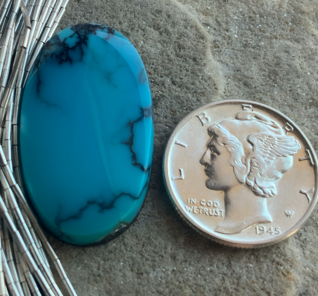 High Grade Cloud Mountain Turquoise Oval Blue Cabochon